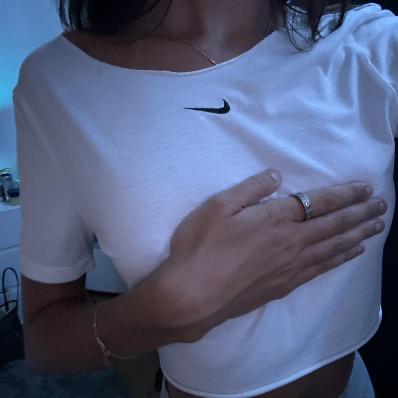 nike off the shoulder tee size small and see through