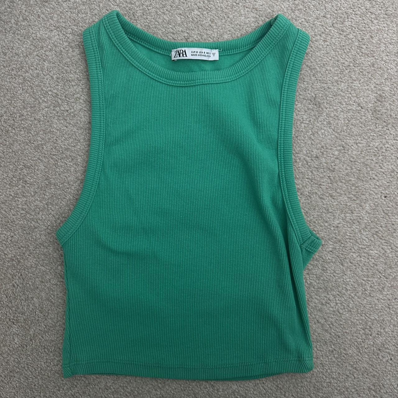 Zara green ribbed racer top - selling as never... - Depop