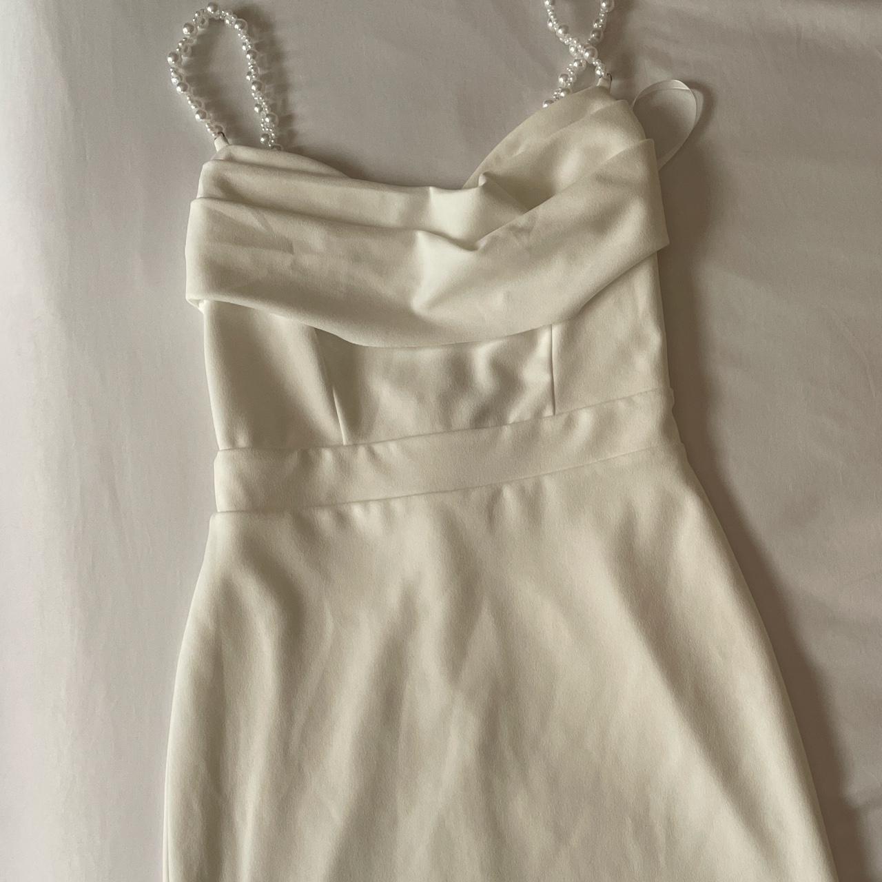 white mini dress with pearl straps and cowl... - Depop