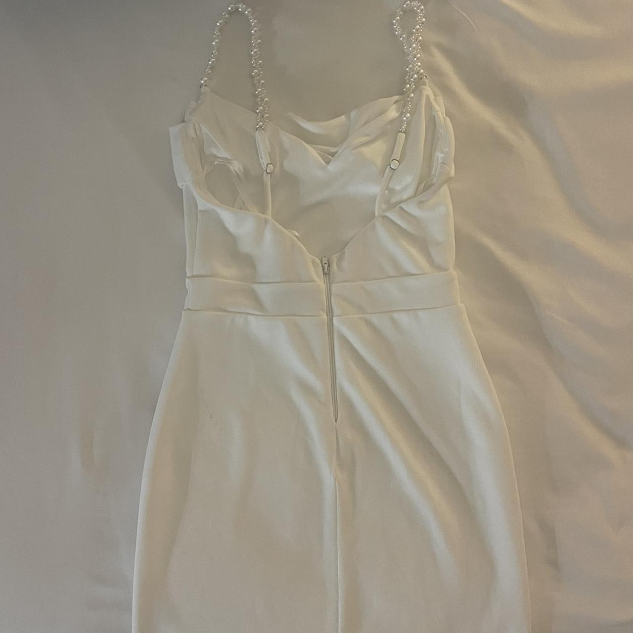 white mini dress with pearl straps and cowl... - Depop