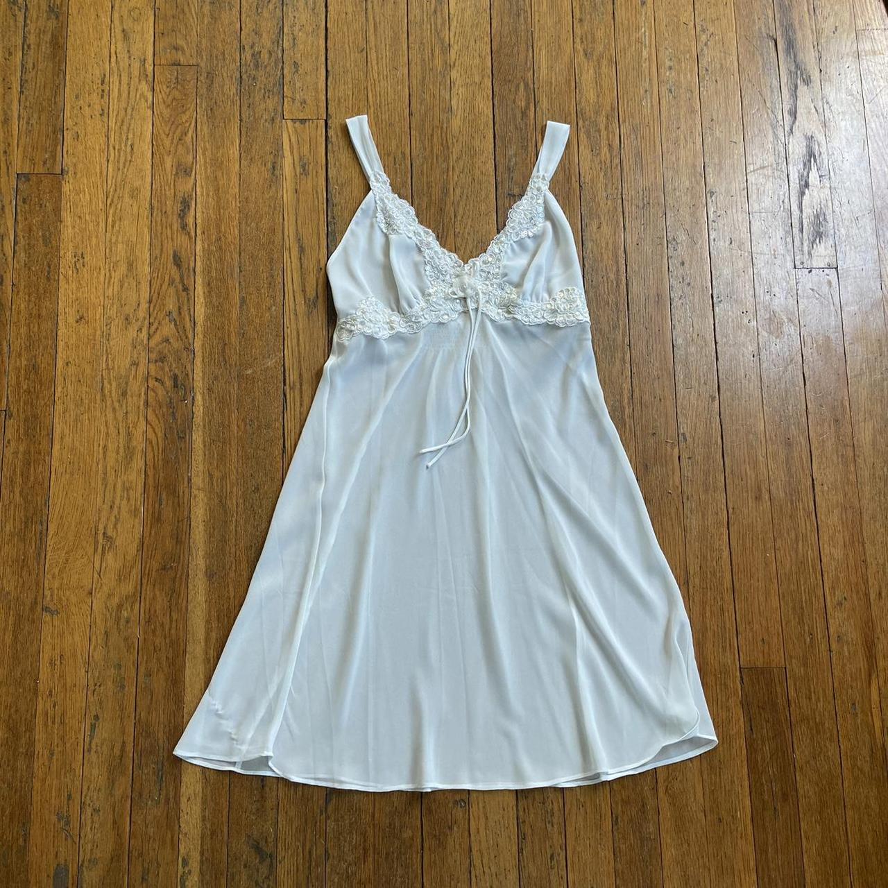 Sheer white slip dress -size medium (fits... - Depop