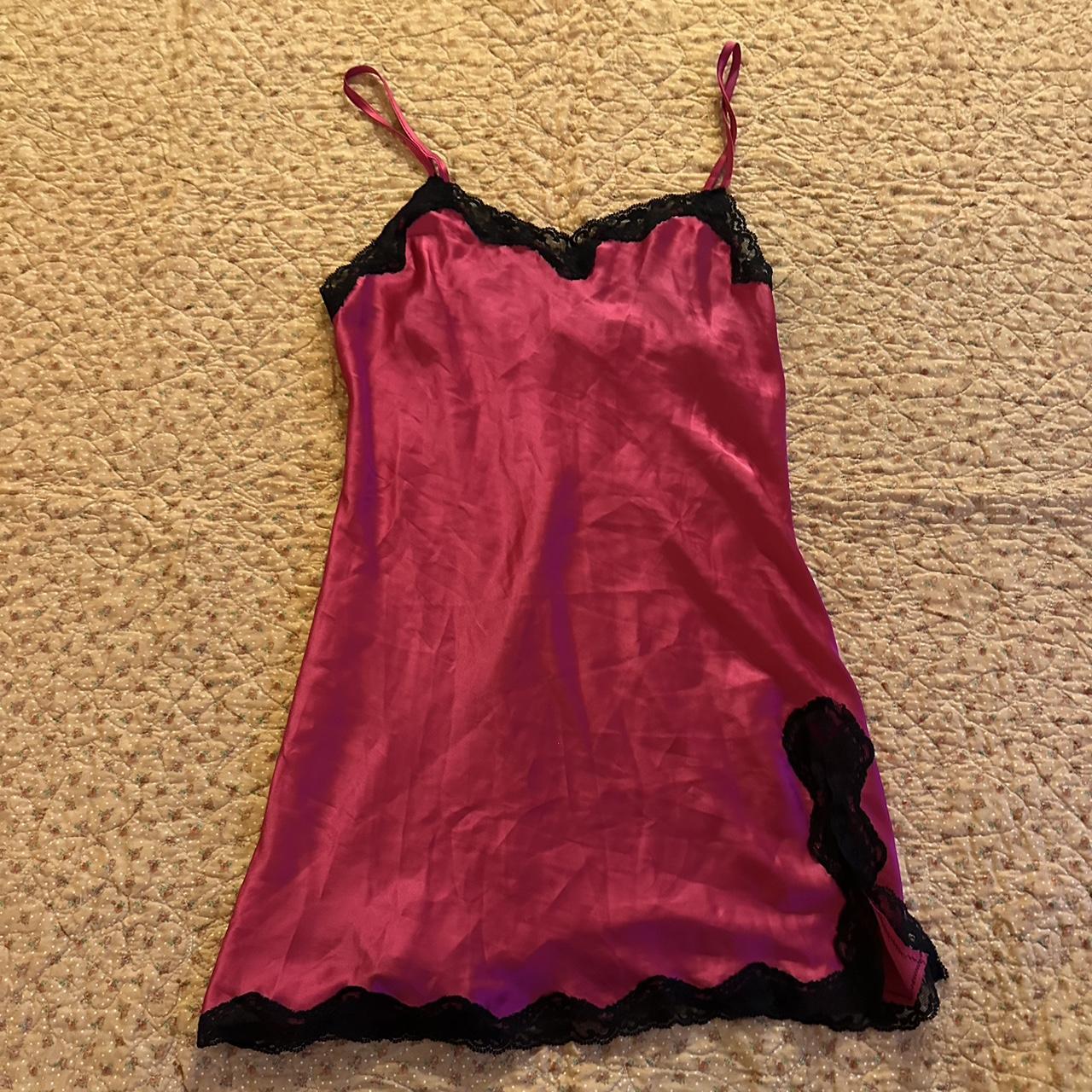 Y2K Victoria’s Secret hot pink slip dress -black... - Depop