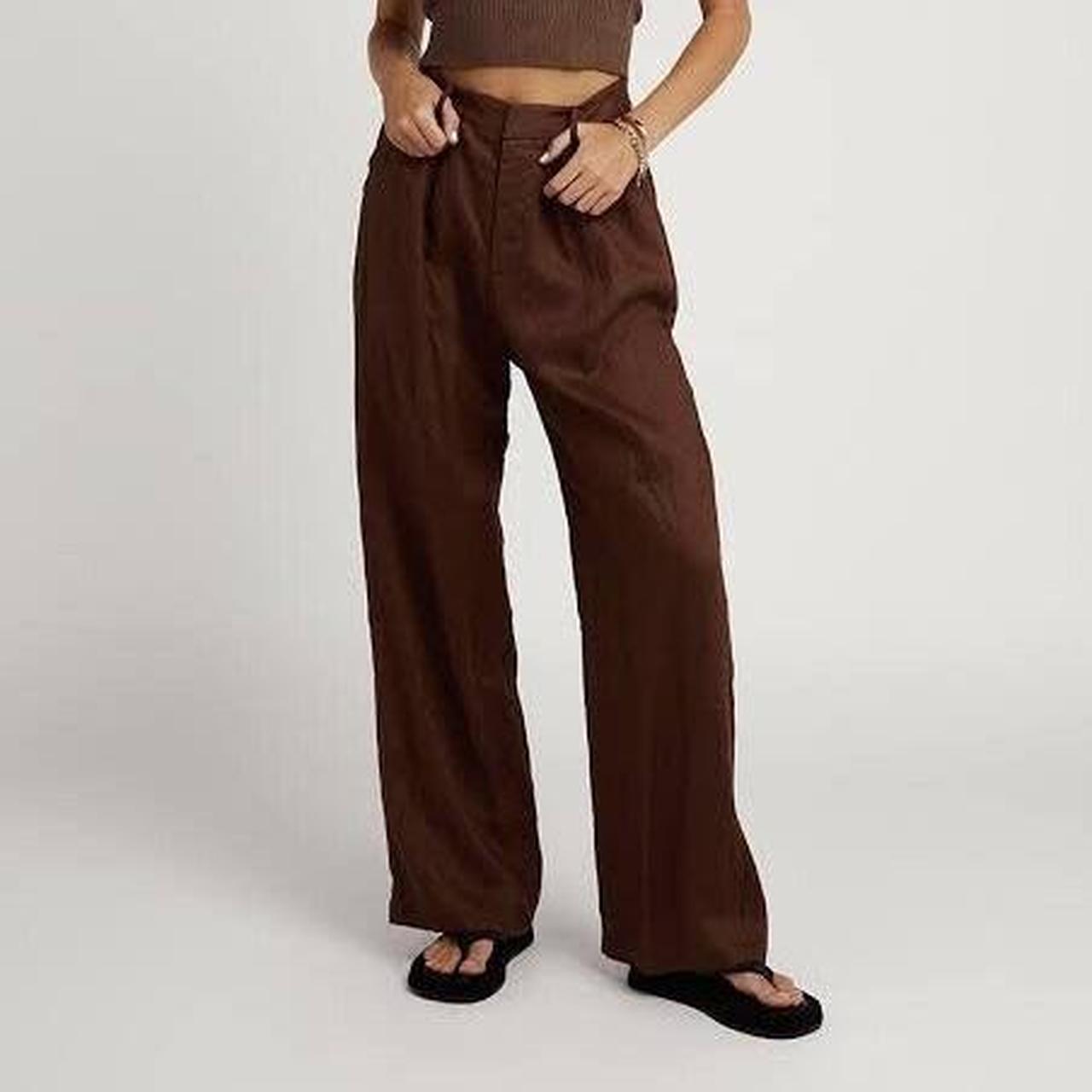 DISSH Norah linen pants - chocolate Size 6 Worn... - Depop