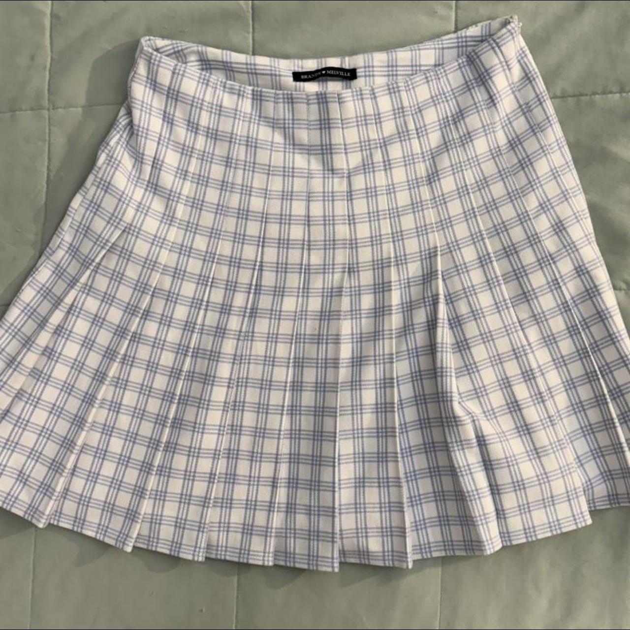 Brandy Melville Plaid Dana Skirt White Blue Depop