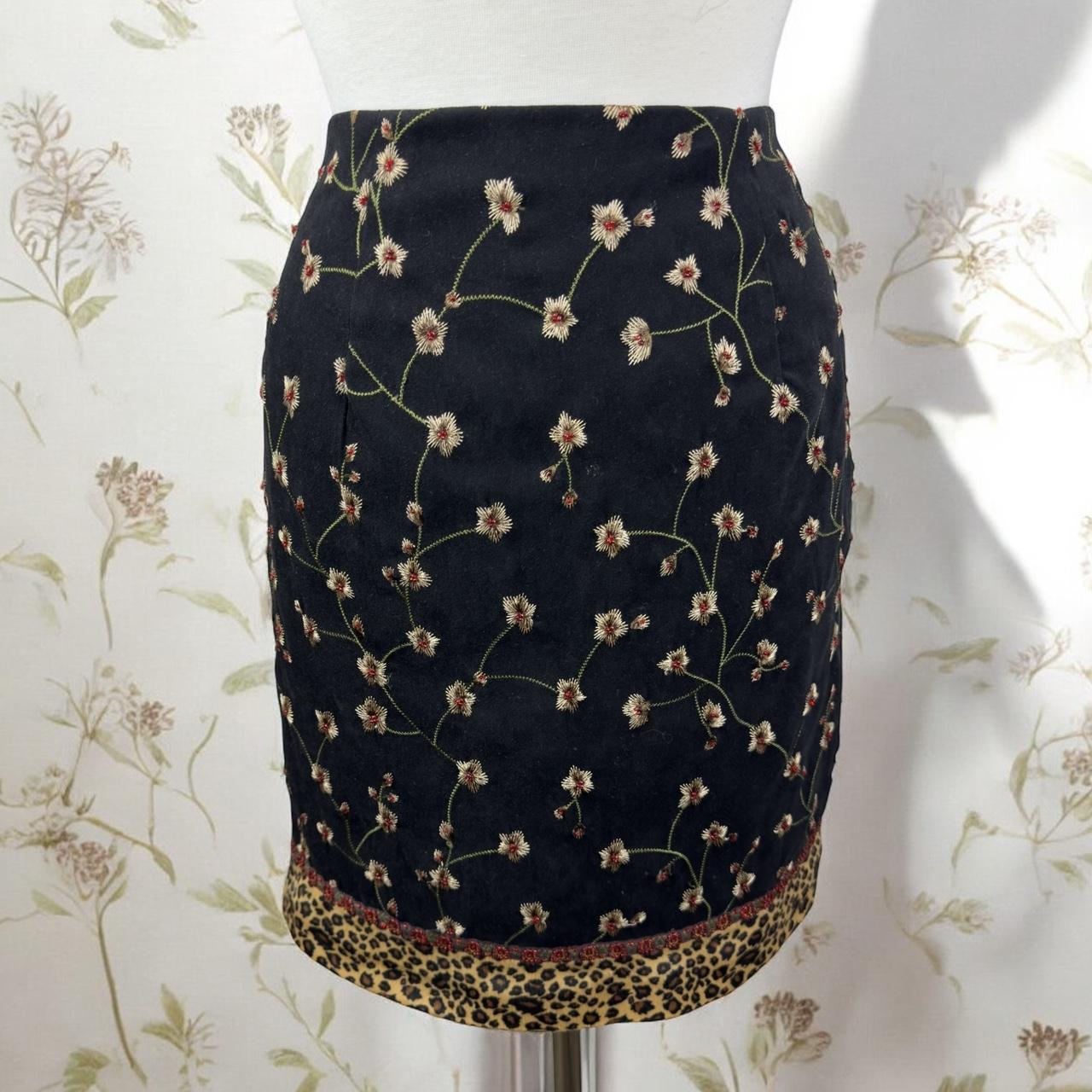 Black Flower Beaded Embroidered Mini Skirt Leopard. Depop