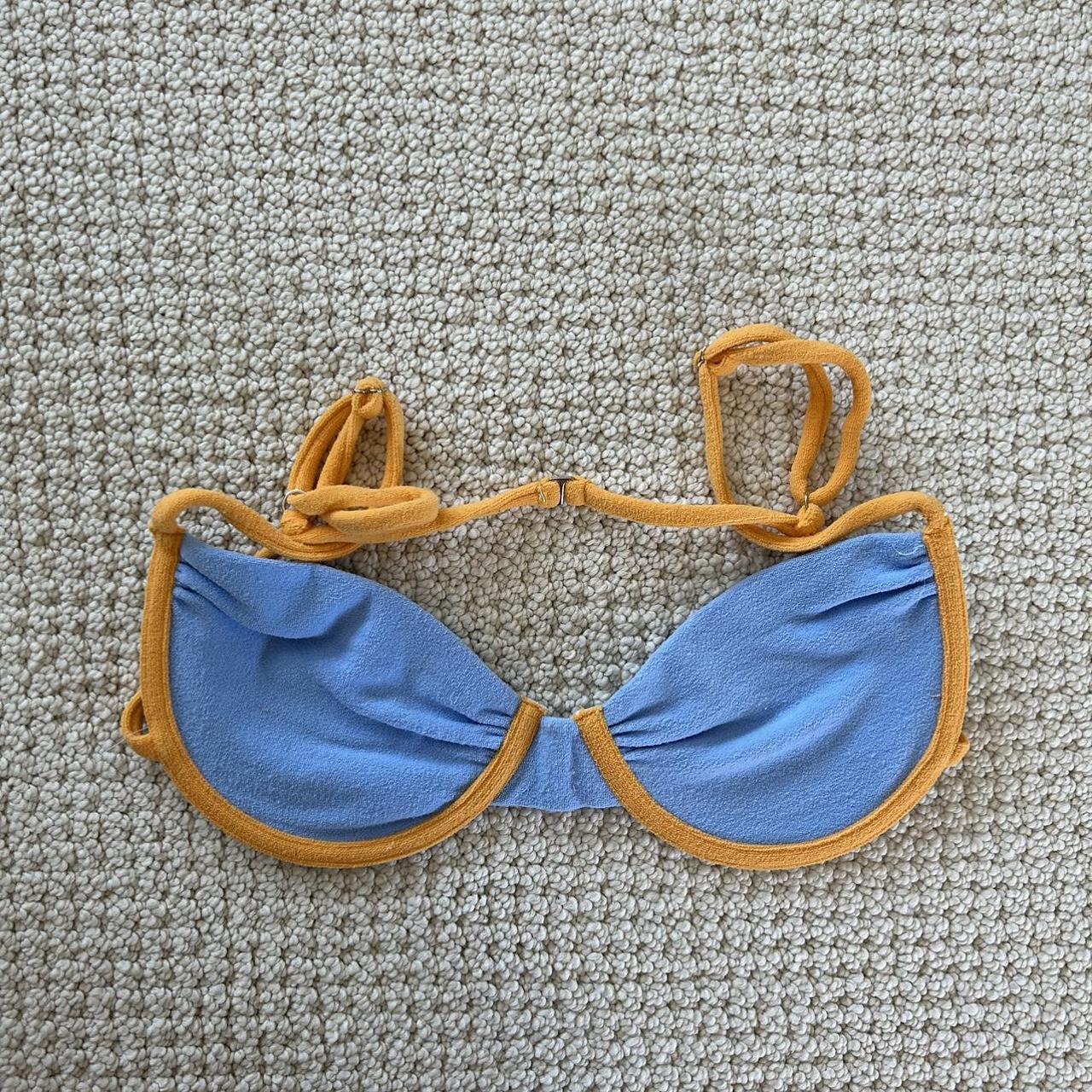 Frankies Bikinis Women's Blue and Orange Bikiniandtankinitops Depop