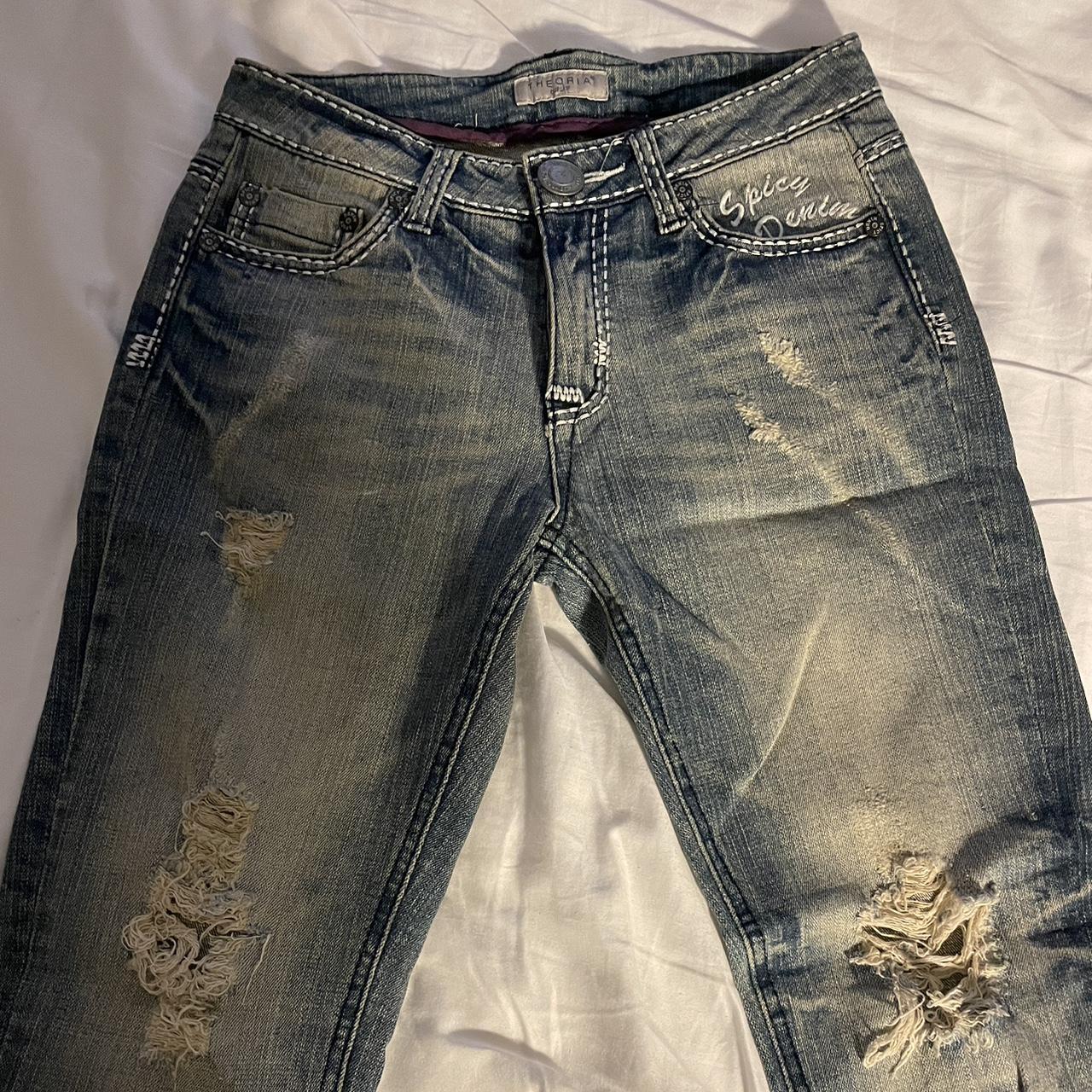 VINTAGE Y2K low waisted denim jeans ripped and light... - Depop