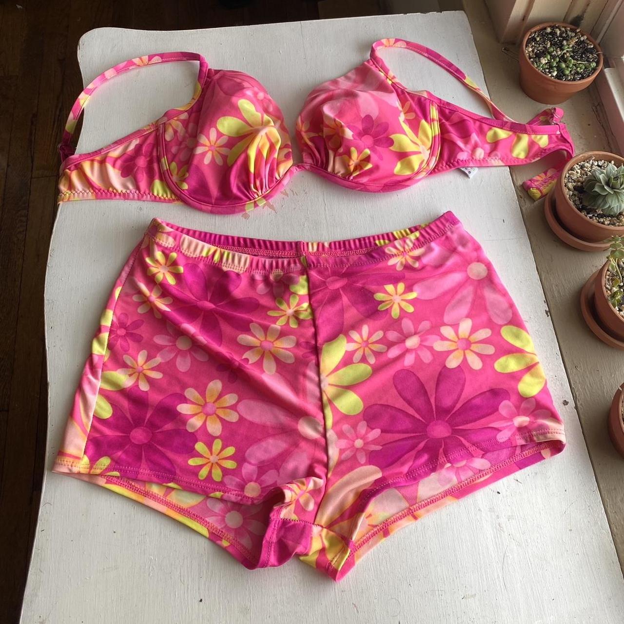 California Waves Women's Pink and Yellow Bikinis-and-tankini-sets | Depop