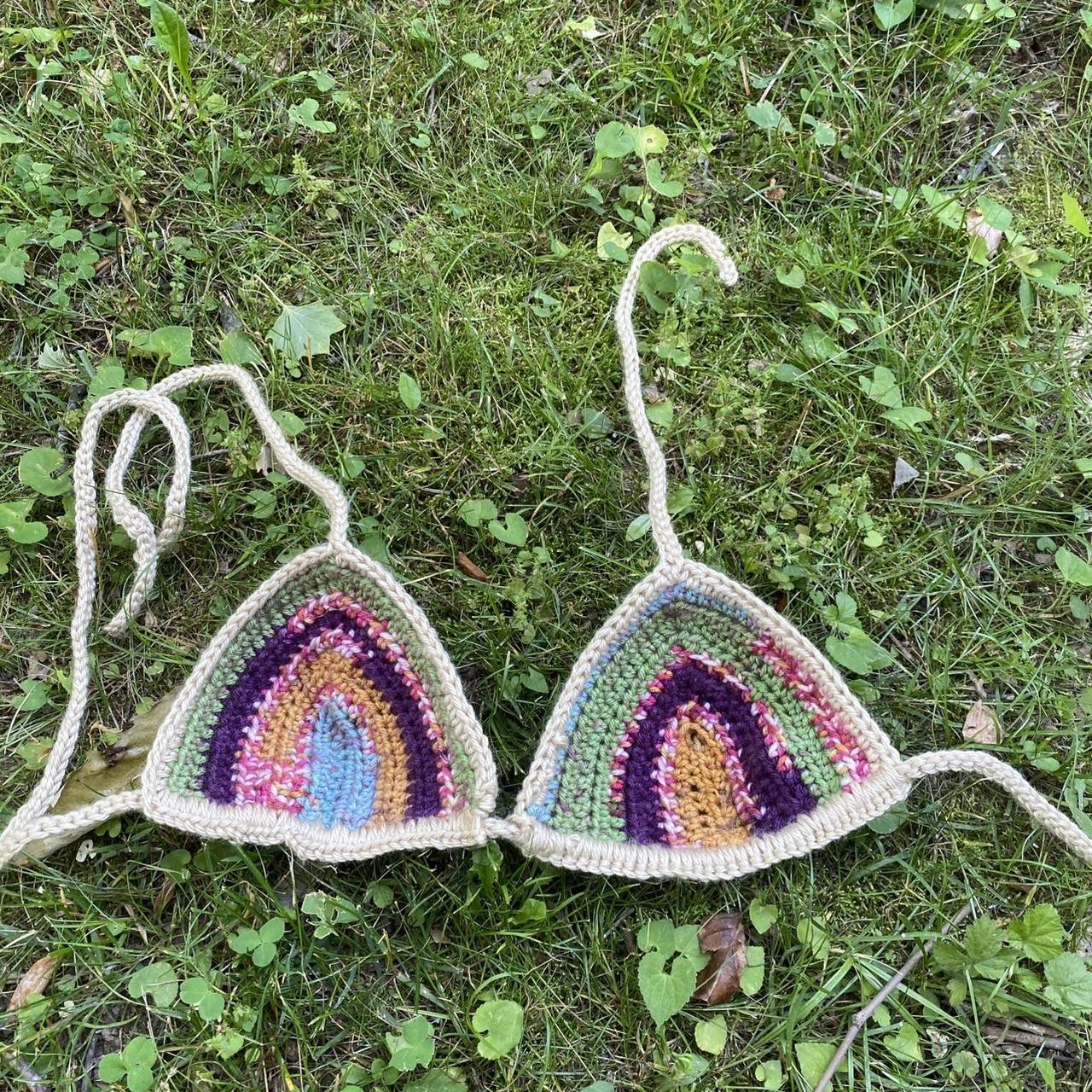 Crochet string tie triangle bikini top in retro tie... Depop