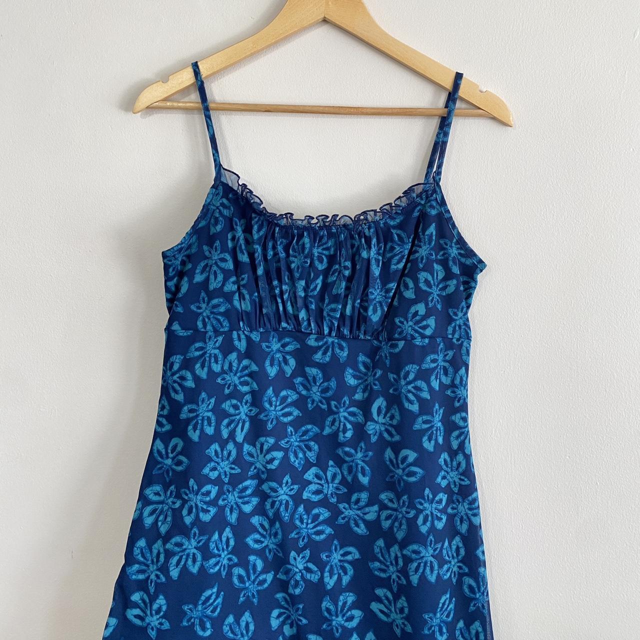 90s mini dress in bright blues with tropical... - Depop
