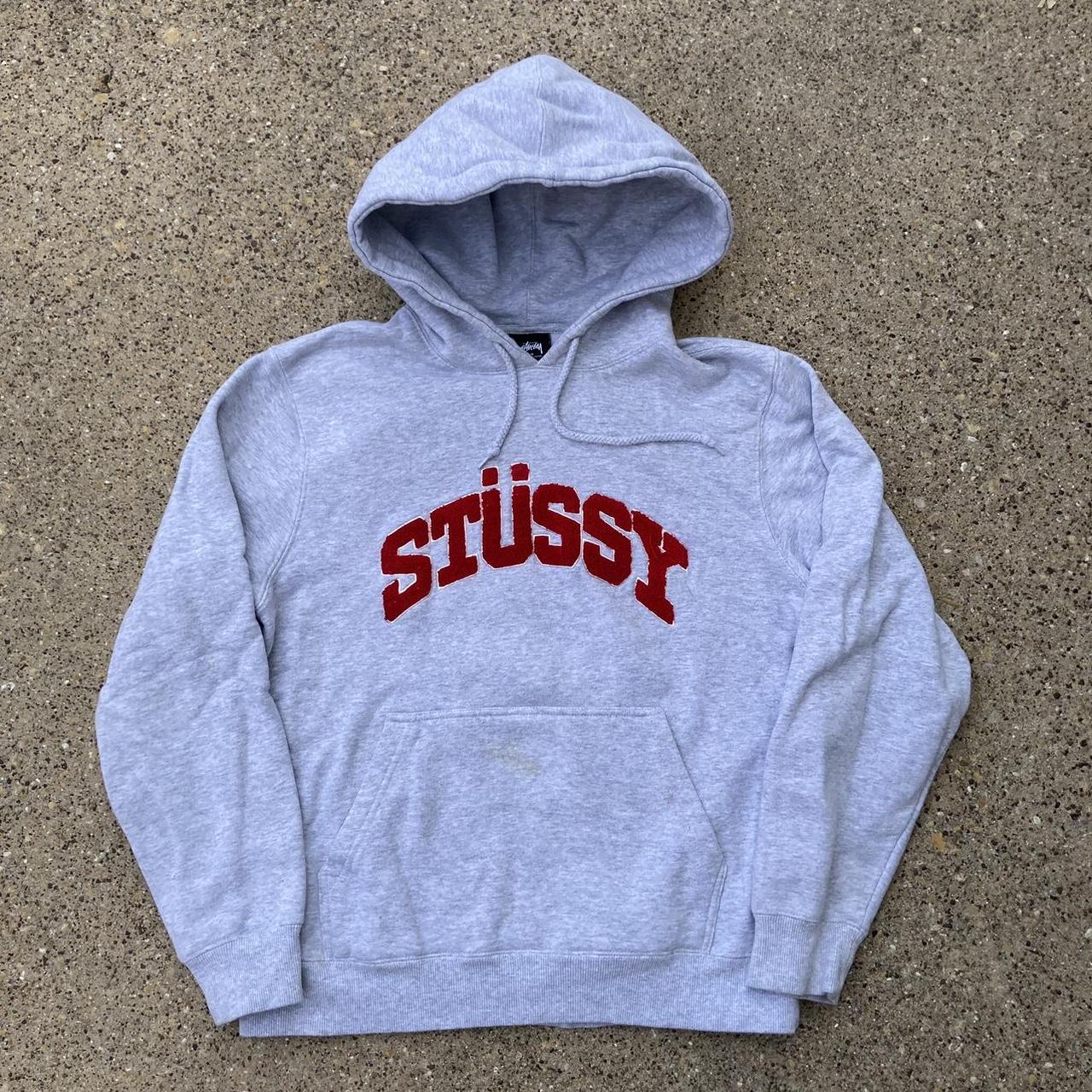 stussy fuzzy logo hoodie made in china measures... - Depop