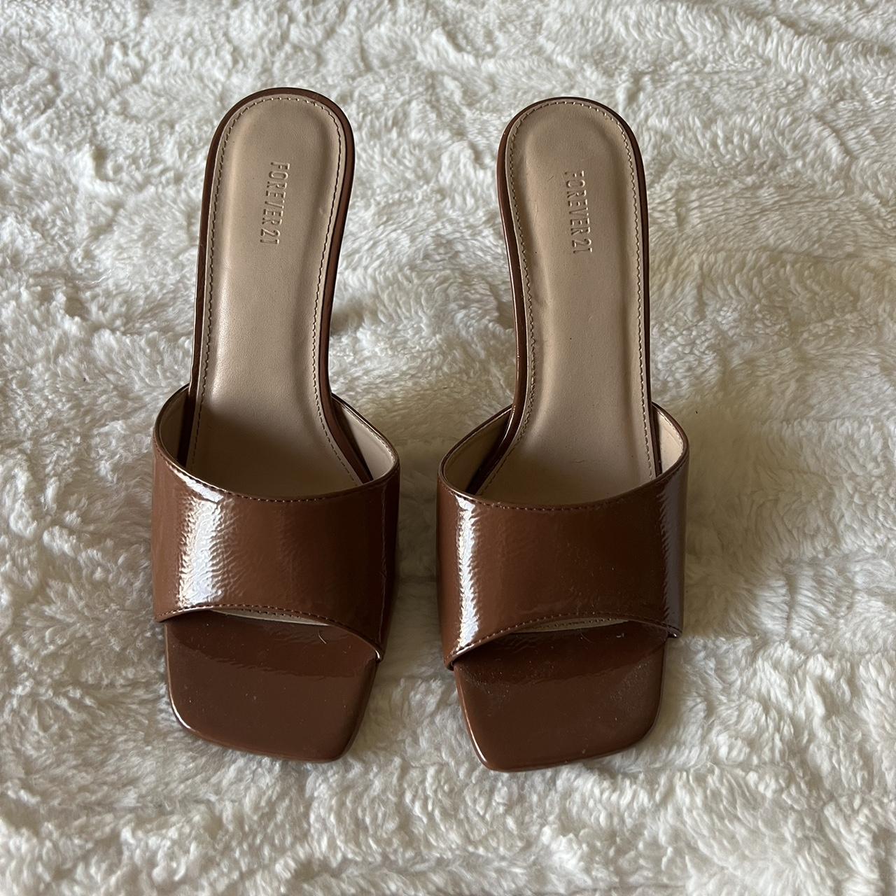 brown heels open toe my shipping is so high because... - Depop