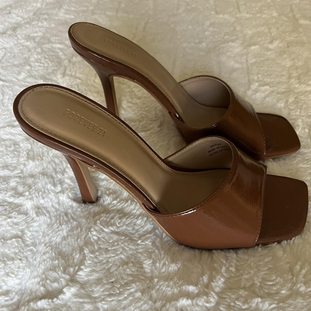 brown heels open toe my shipping is so high because... - Depop