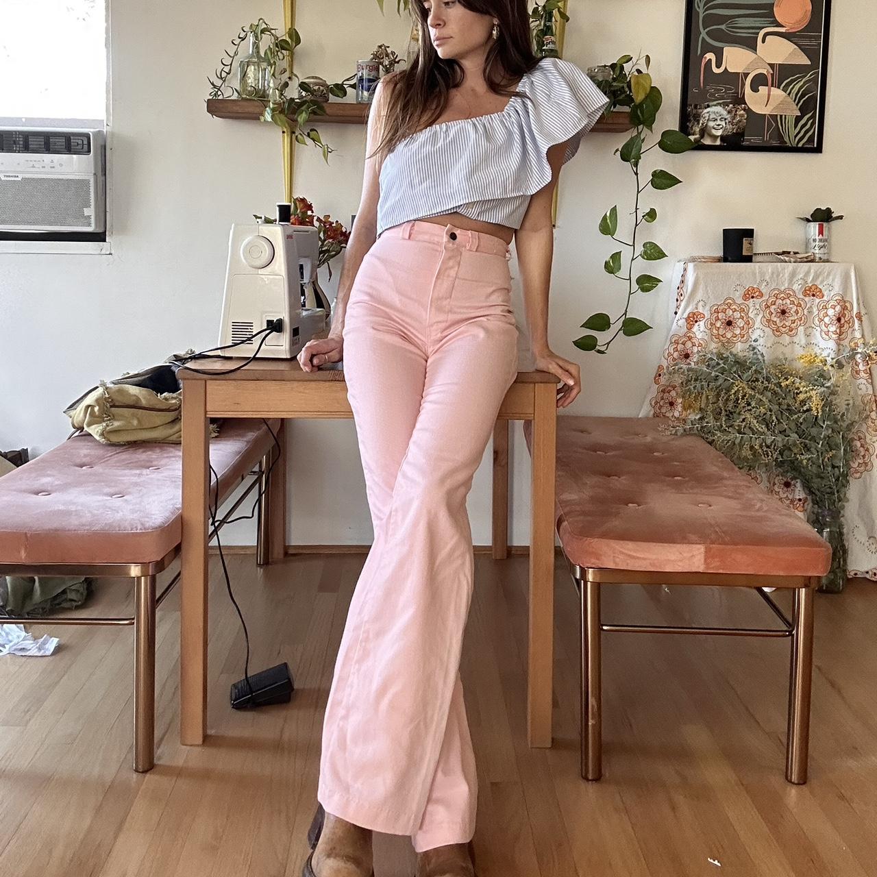 Incredible 70s Saddleback Jeans in a baby pink!