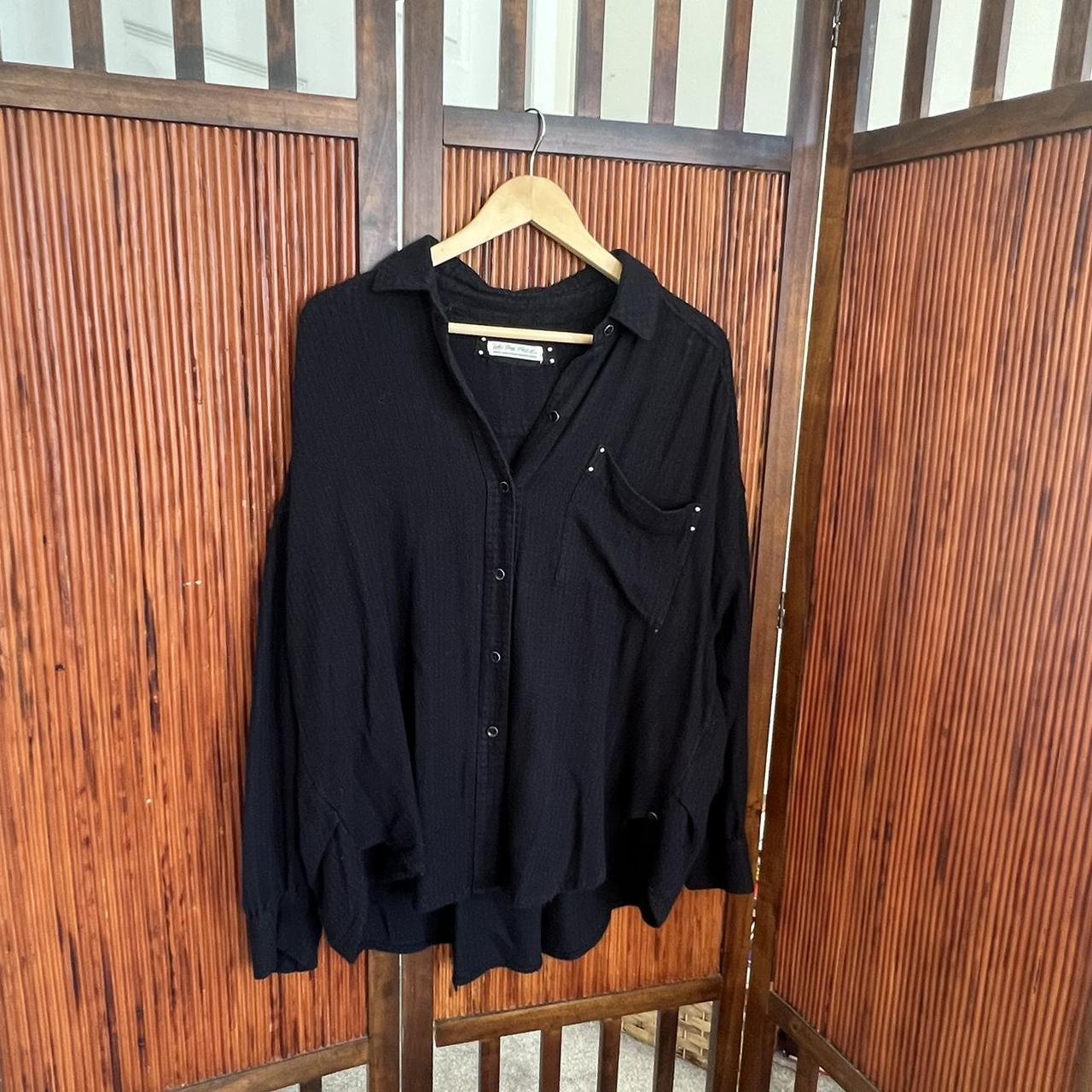 free people we the free black button down shirt size... - Depop