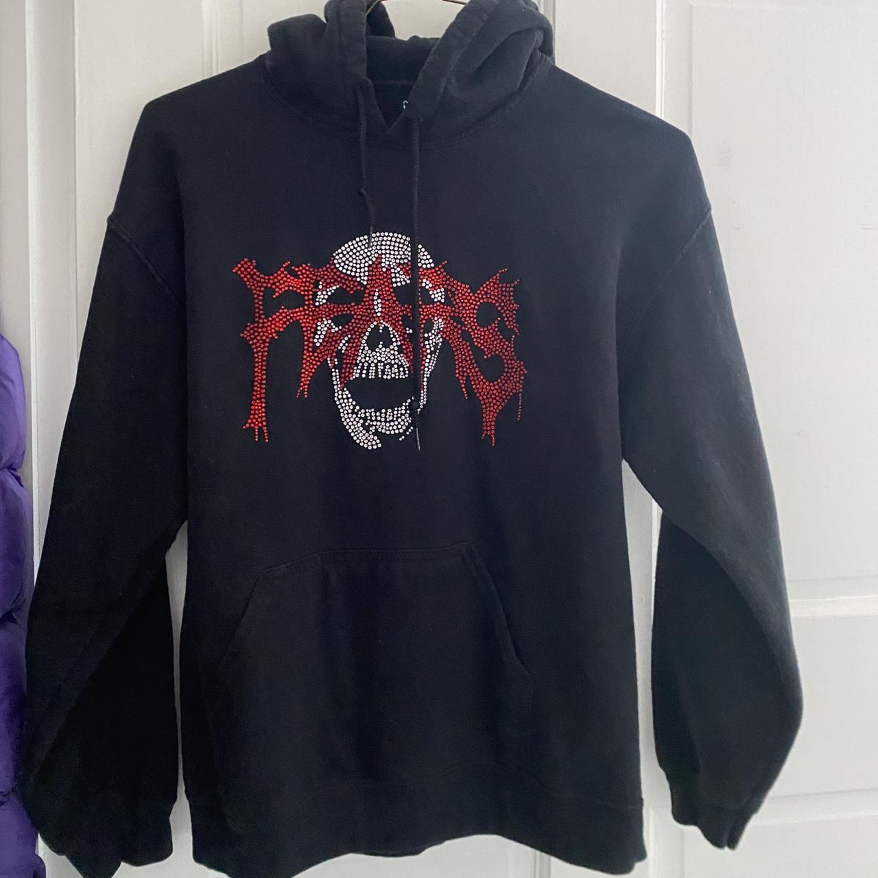 Black Rhinestone Hoodie Has A Skull With Fears On Depop