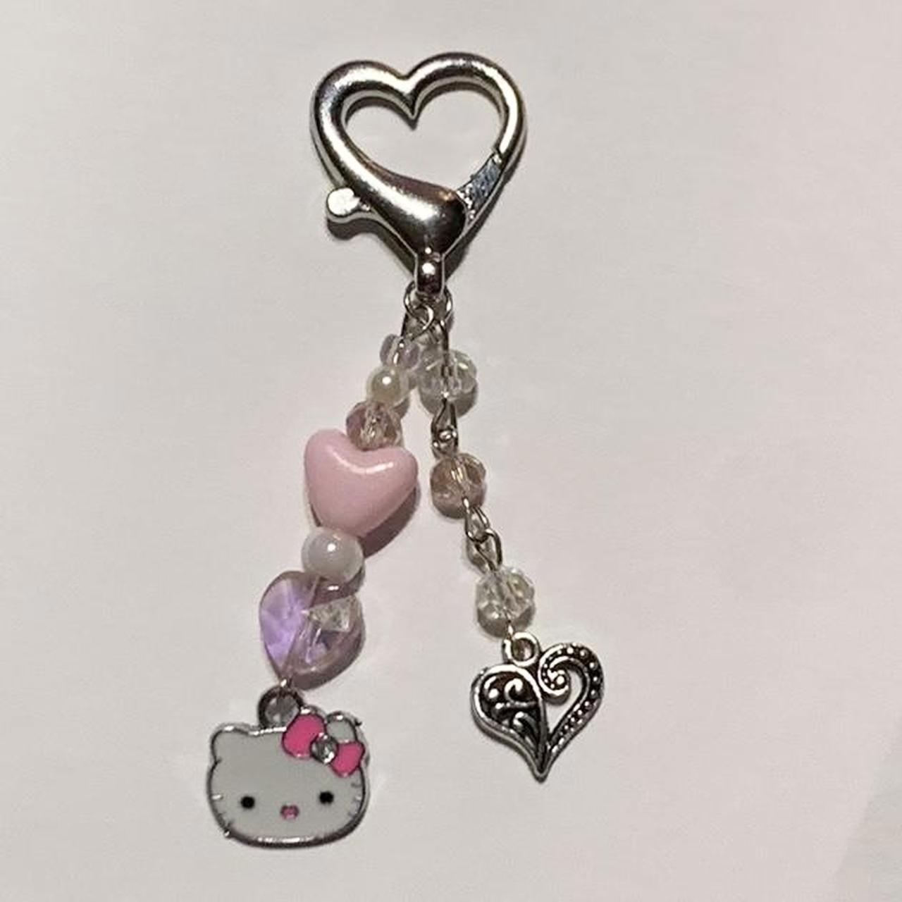 Pink And White Hello Kitty Heart Keychain🎀 ☁️made - Depop