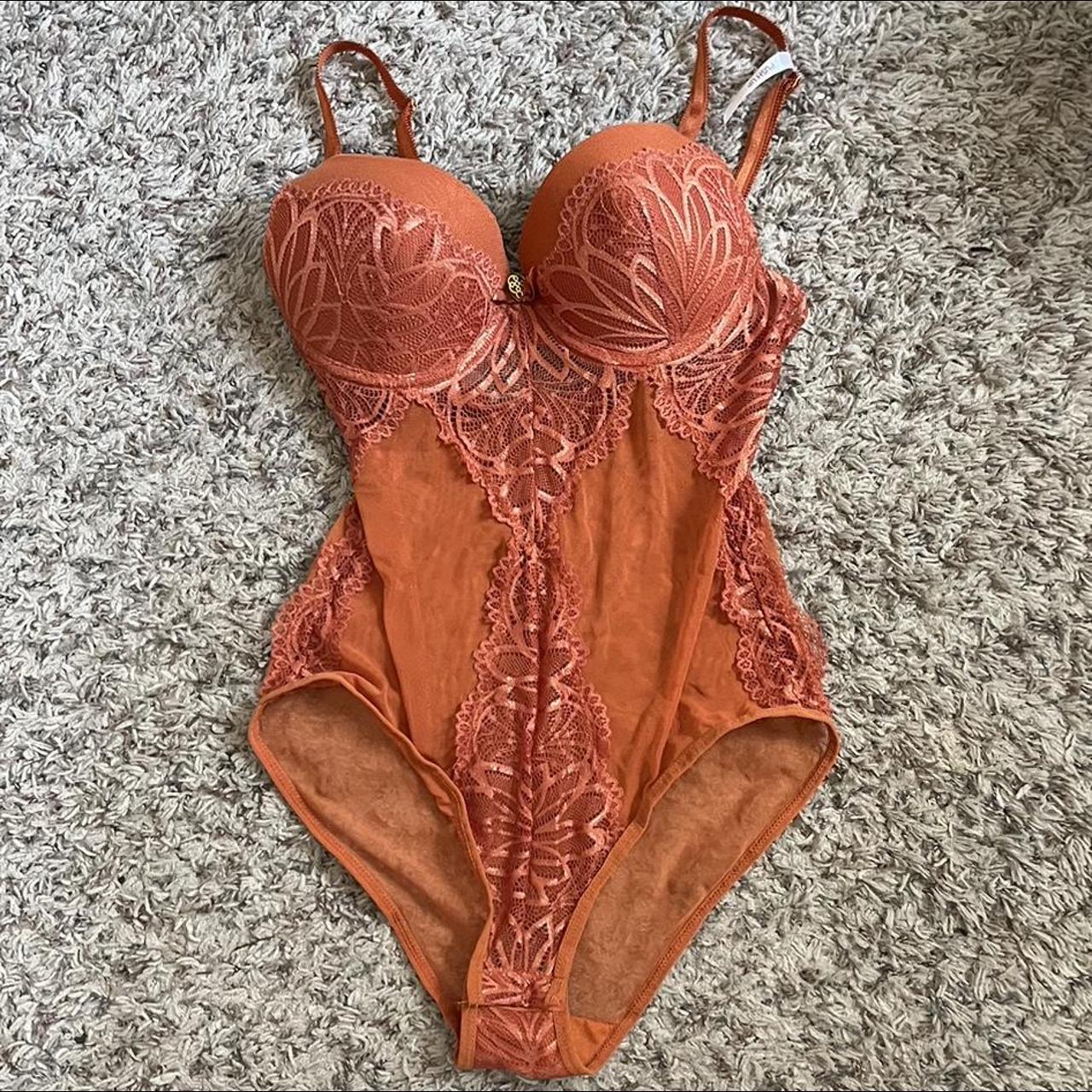 burnt orange lingerie lace push up bodysuit size small