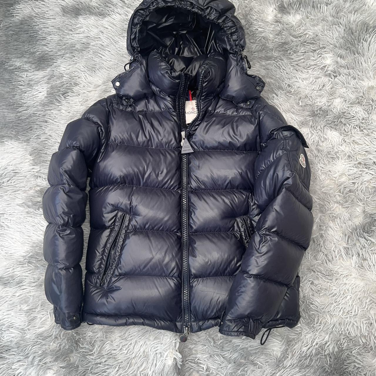 Moncler Maya size 1 Navy Mint condition Open to... - Depop