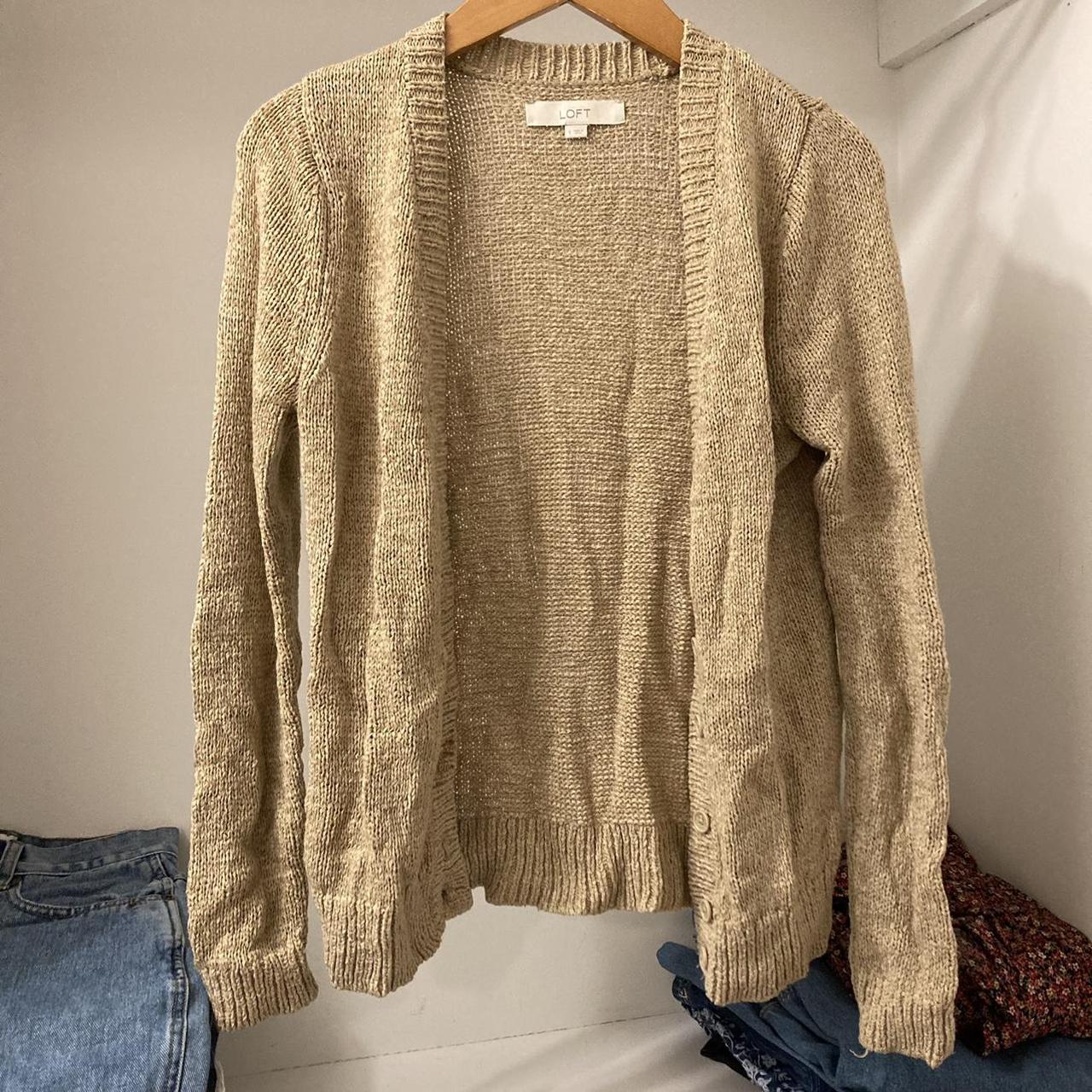 LOFT Women's Cream and Khaki Cardigan | Depop