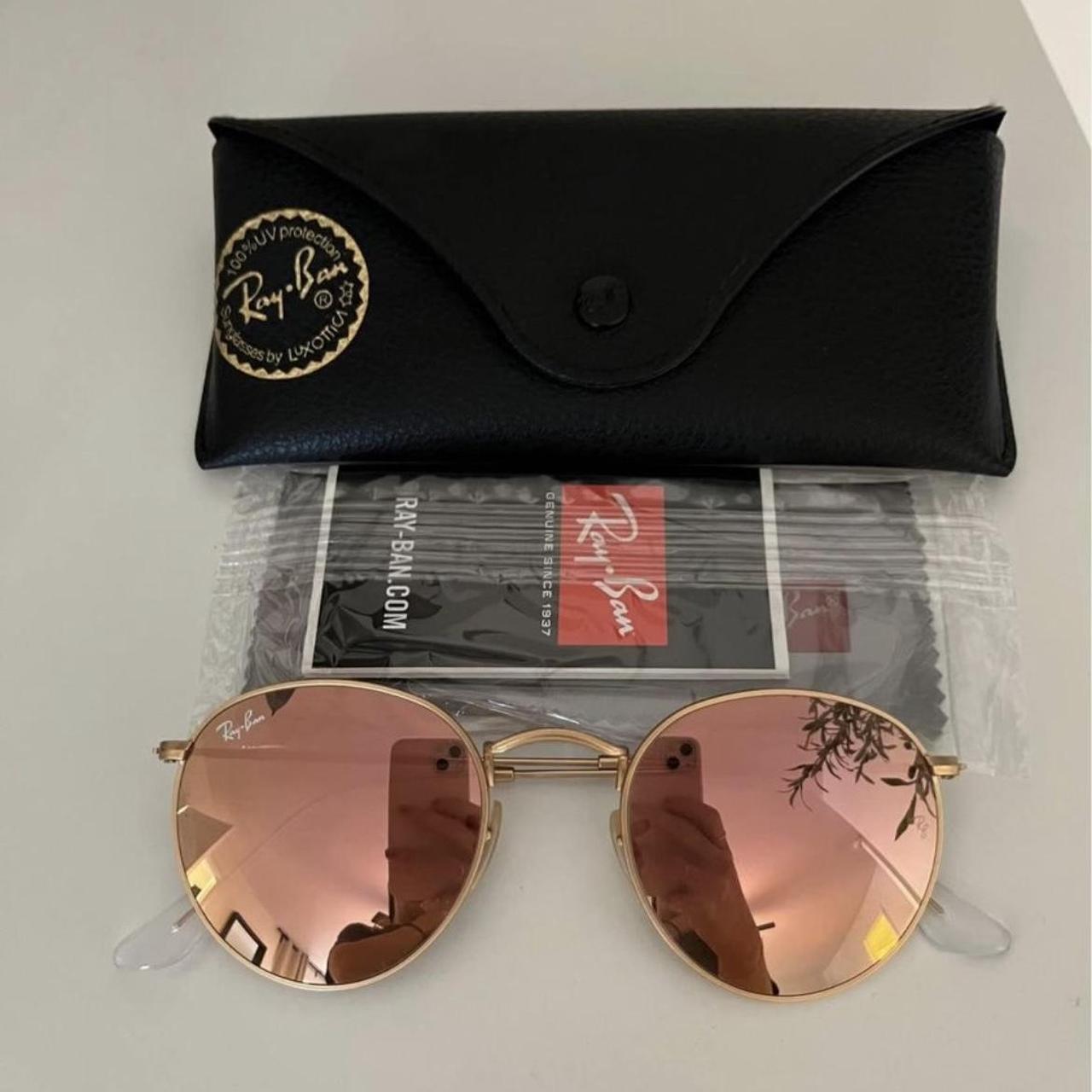 Round Rayban mirrored pink flash sunglasses Black. Depop