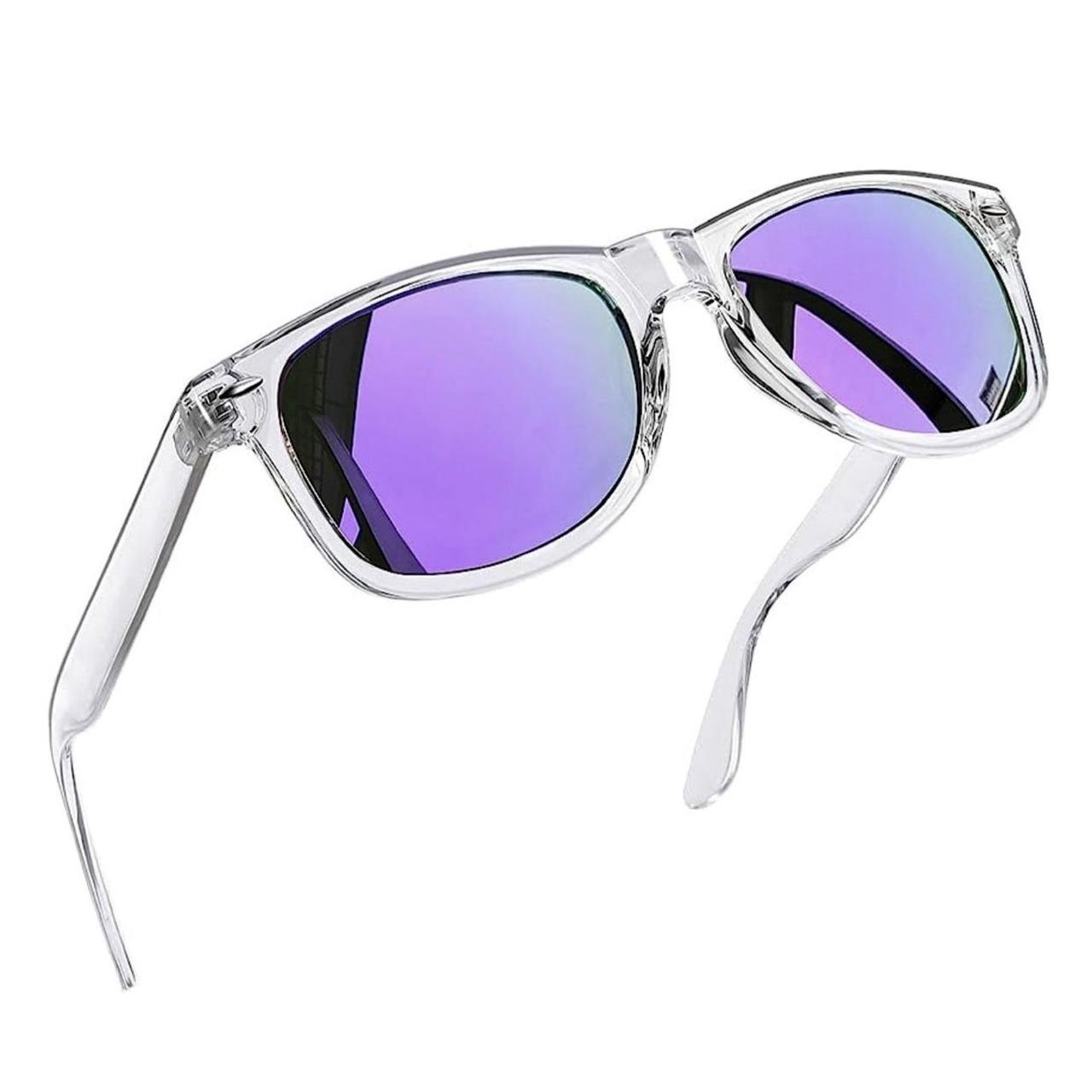 oakley style sunglasses with purple/clear frames. - Depop