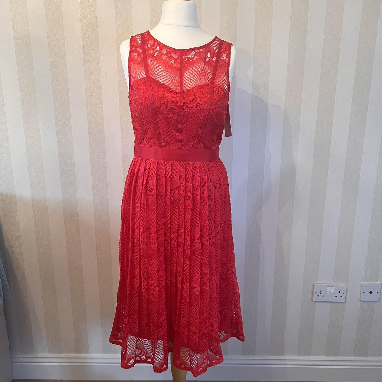 Little Mistress Red Lace and Pleated dress MIDI