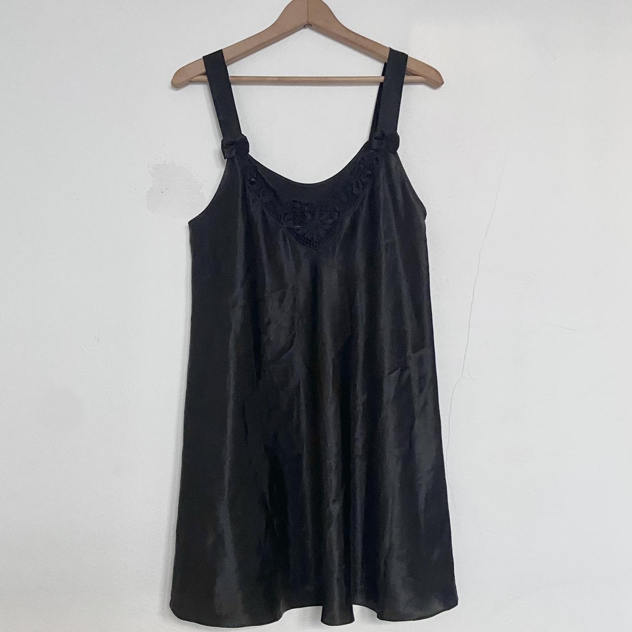 Vintage 1990s black satin mini slip nightgown/dress... - Depop