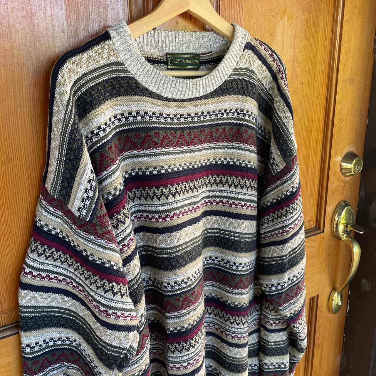 トップス 90s croft&barrow cotton knit border Size M 90s Croft & Barrow Cardigan Striped Knit Sweater