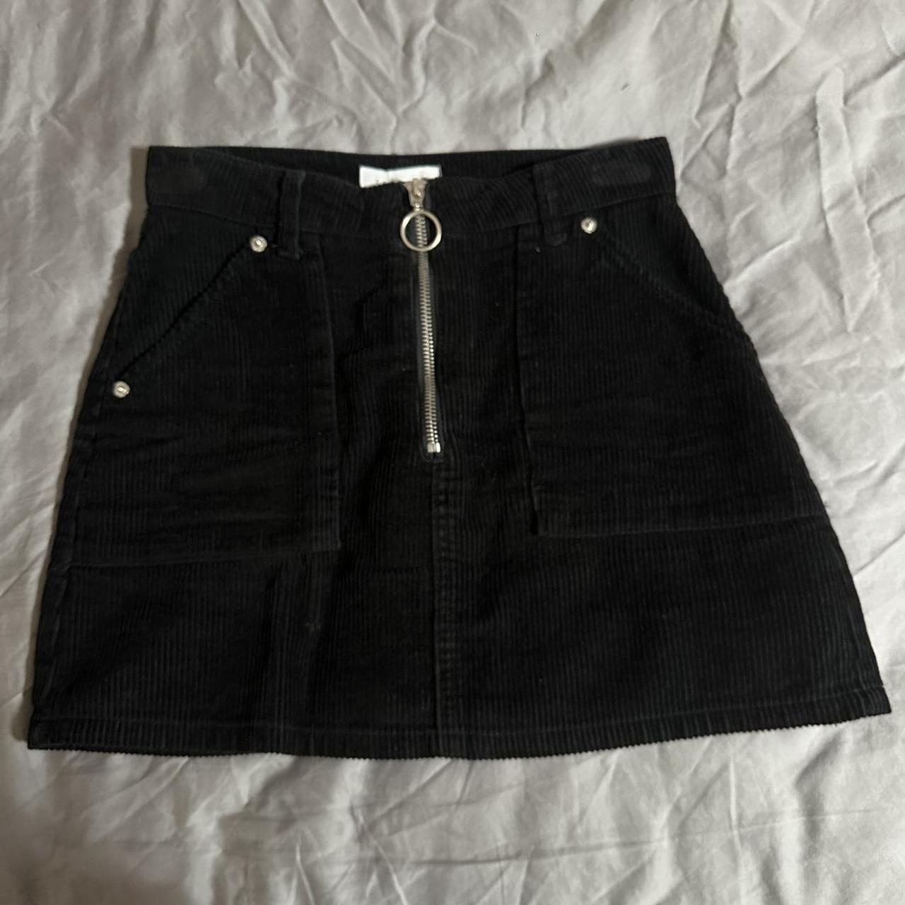 Topshop black cord mini skirt with zip front. Petite. Depop