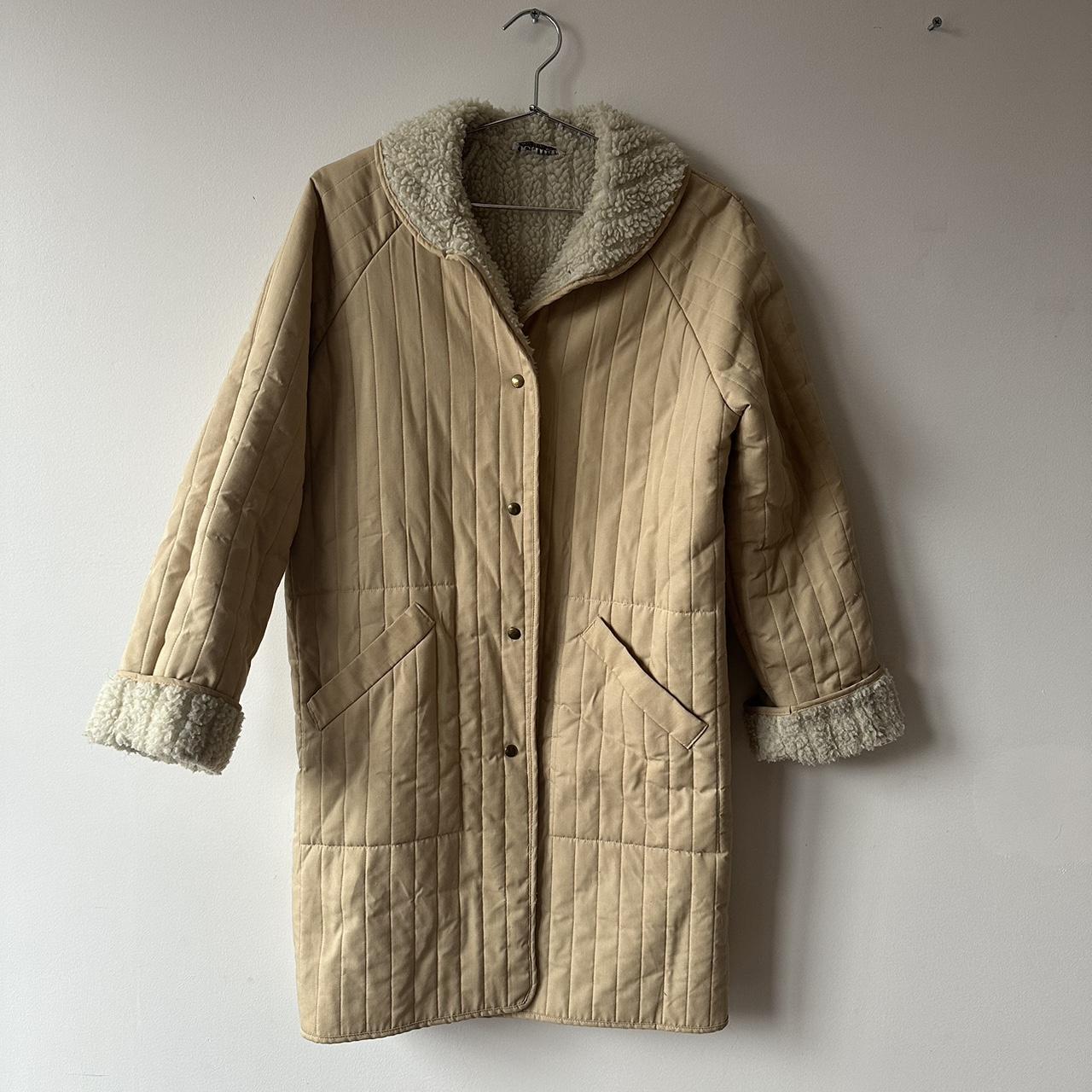 Neutral, vintage, fleece lined quilted coat. fits... Depop
