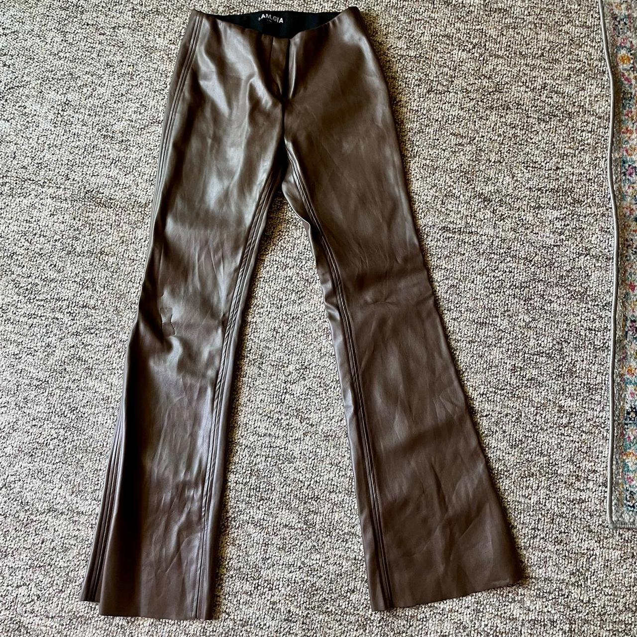 I.AM.GIA brown leather pants. Low waisted fit, size... - Depop