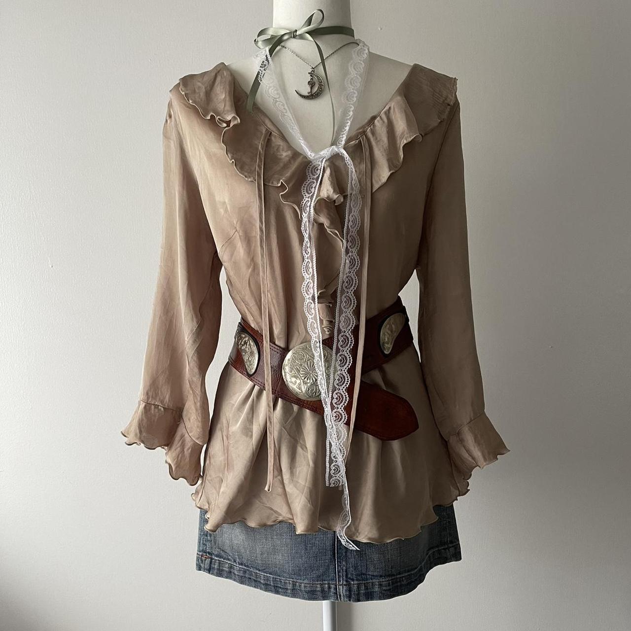 brown beige ruffled fairy top 🌹 lovely ruffled top... | Depop