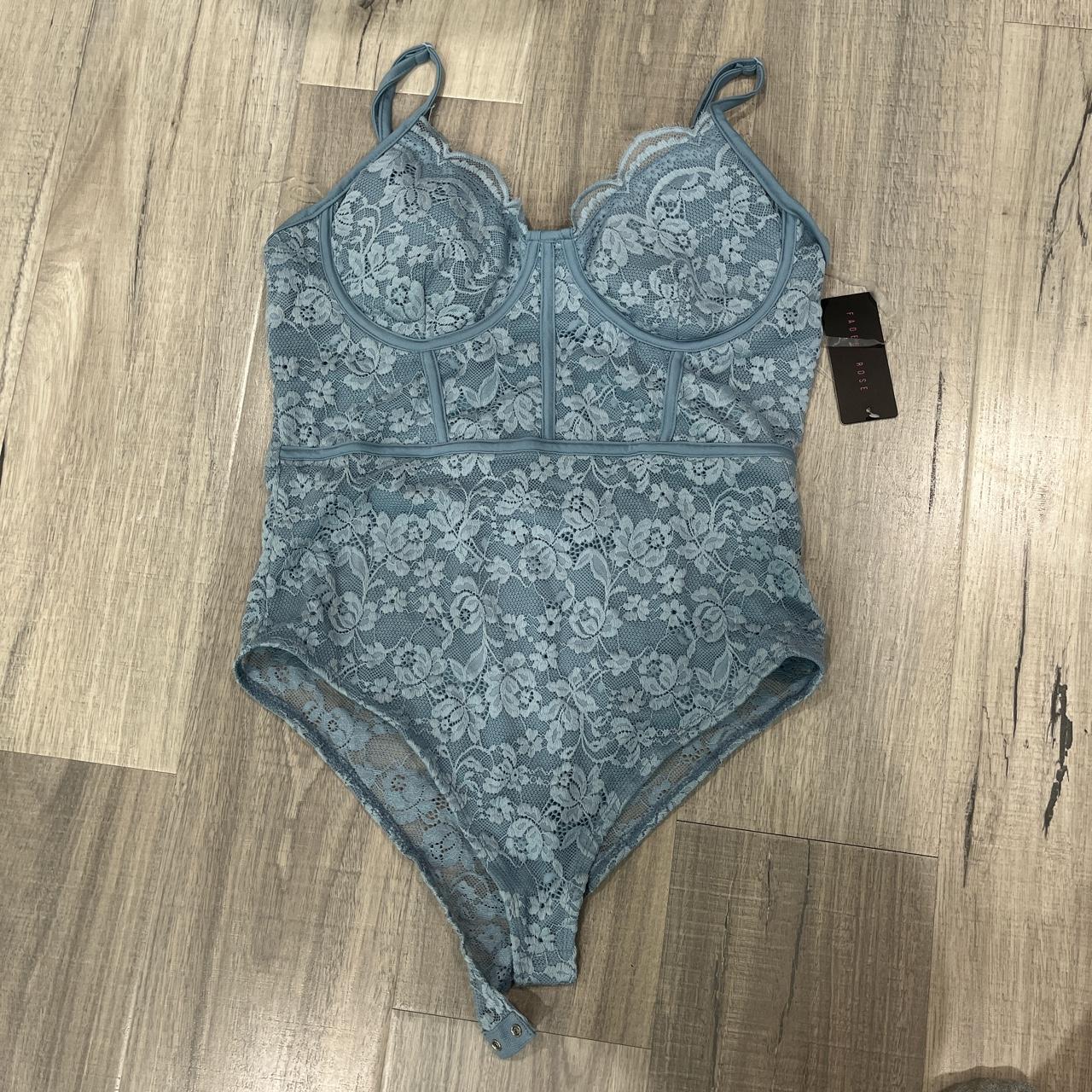 faded rose blue lace bodysuit brand new with tags... - Depop