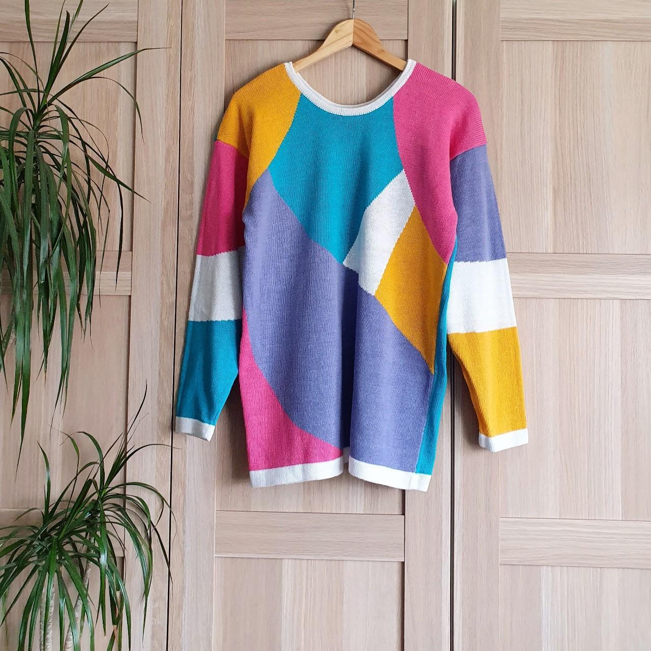 Vintage 80s geometric knitted jumper Brand Casual... Depop