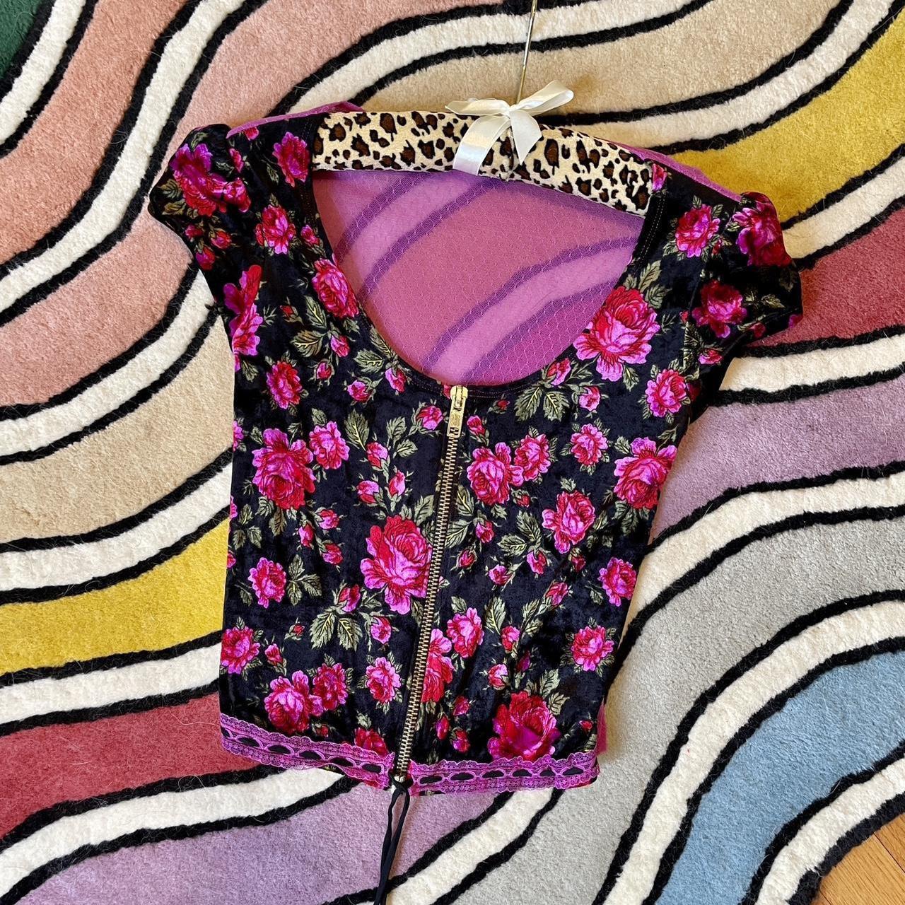 Vintage Betsey Johnson Fall 2000 Velvet Roses Print... - Depop