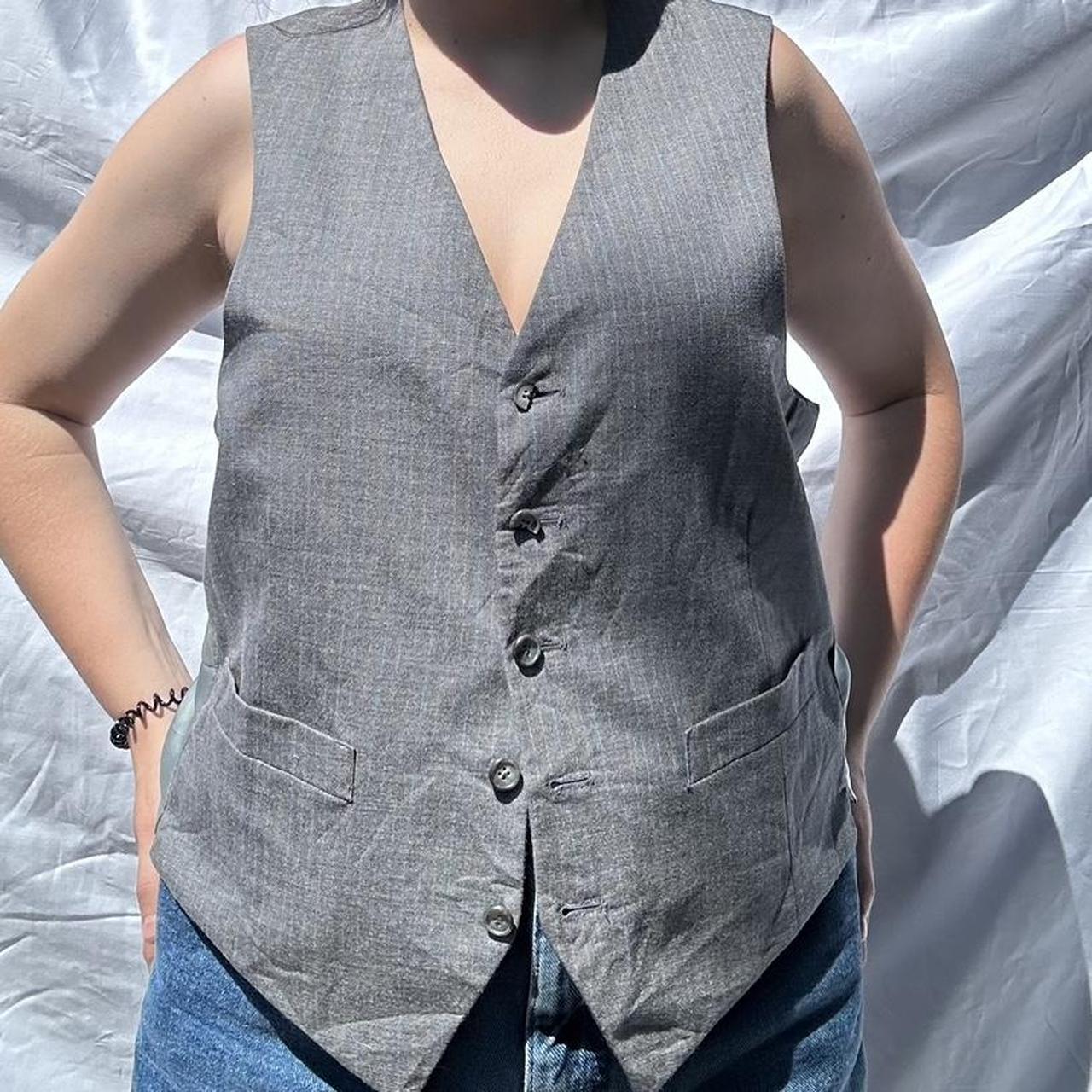 Gray suit vest with satin back. Two buttons are... Depop