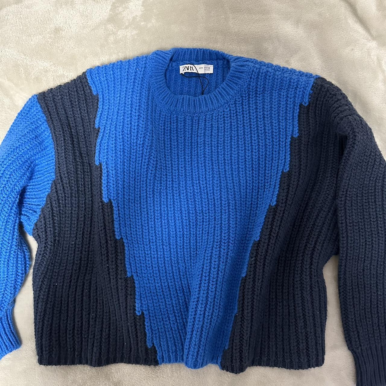 zara wool blue two toned jumper oversized... Depop