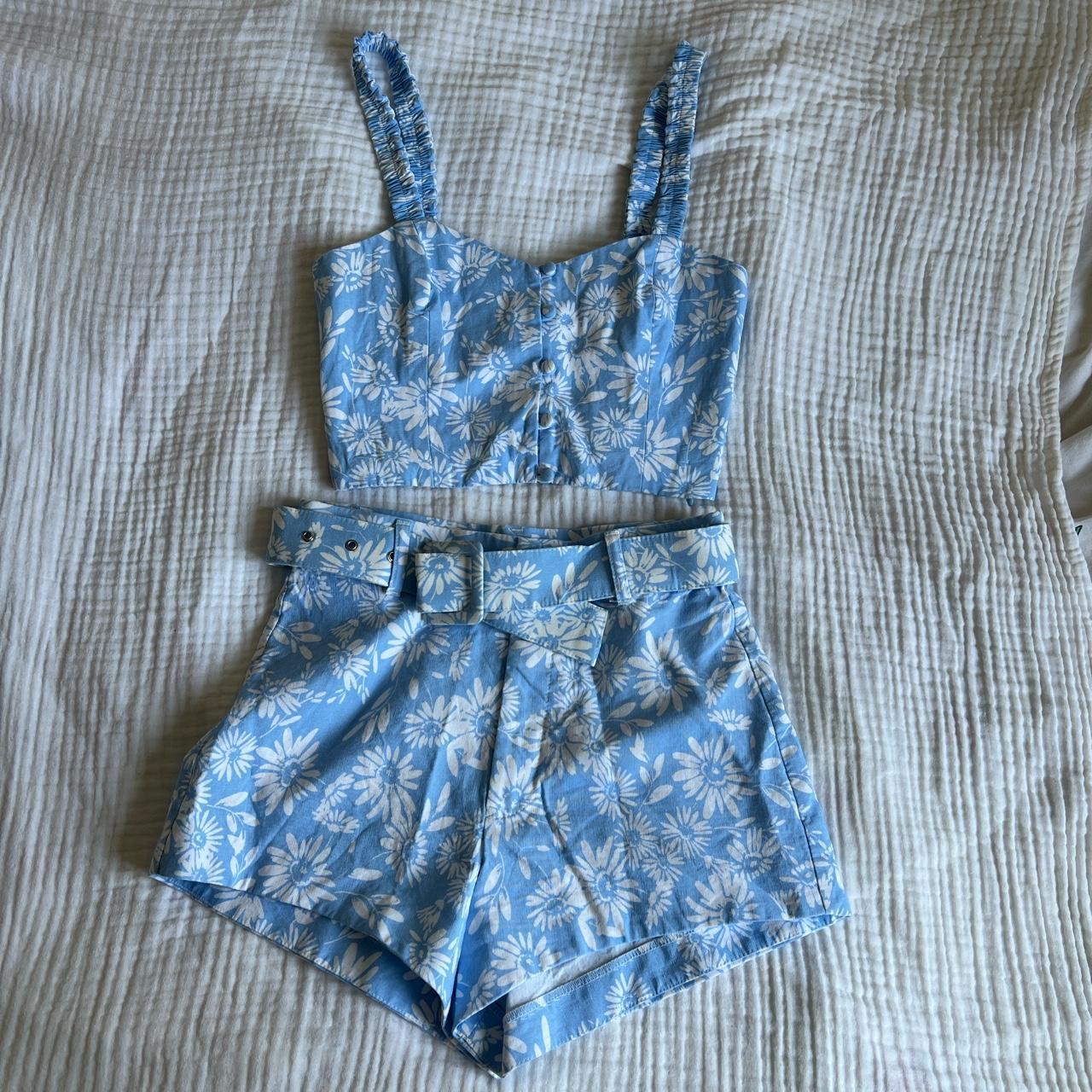Zara blue floral coord. SIZE XS (would fit a size... Depop