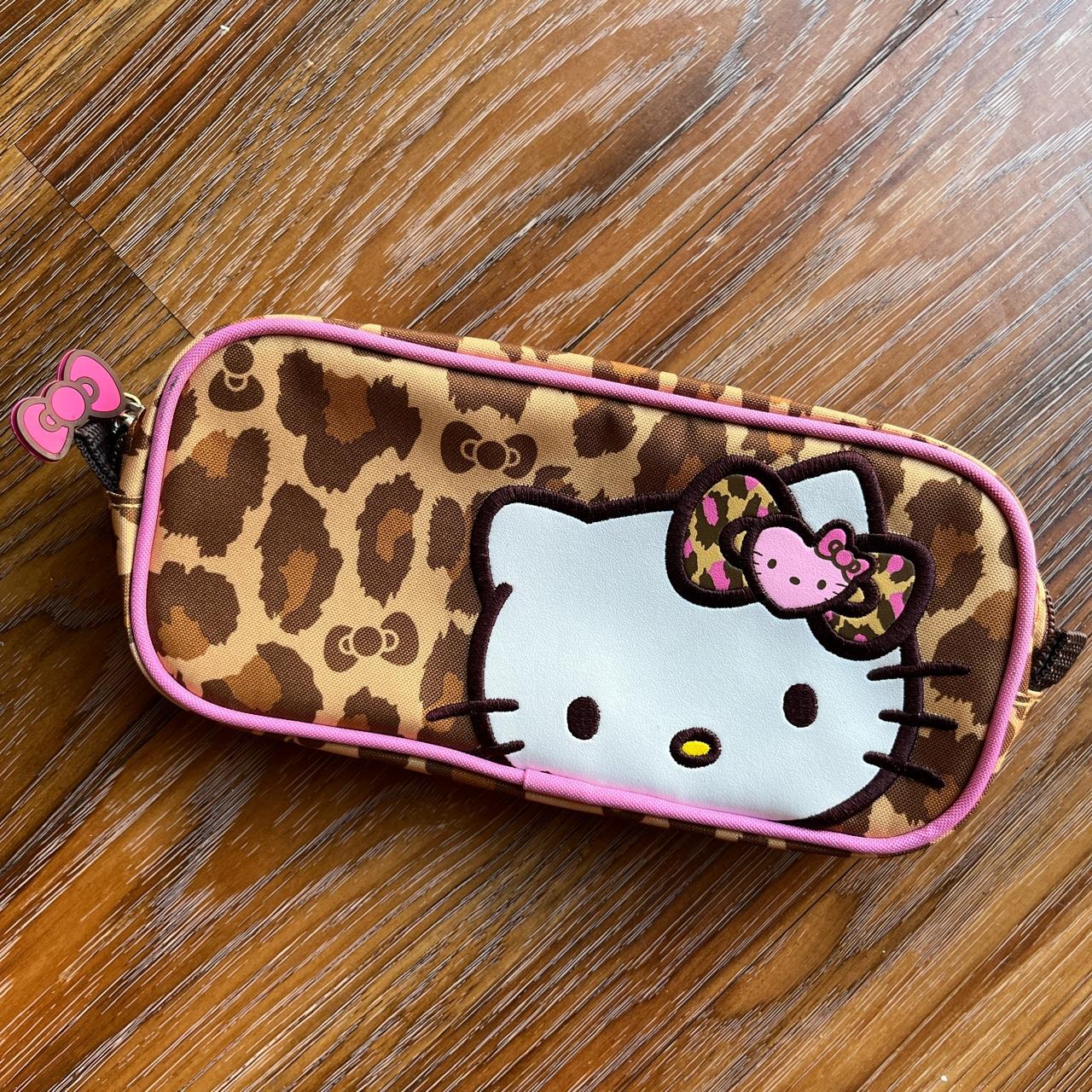Hello Kitty Cheetah print and pink pencil bag... - Depop