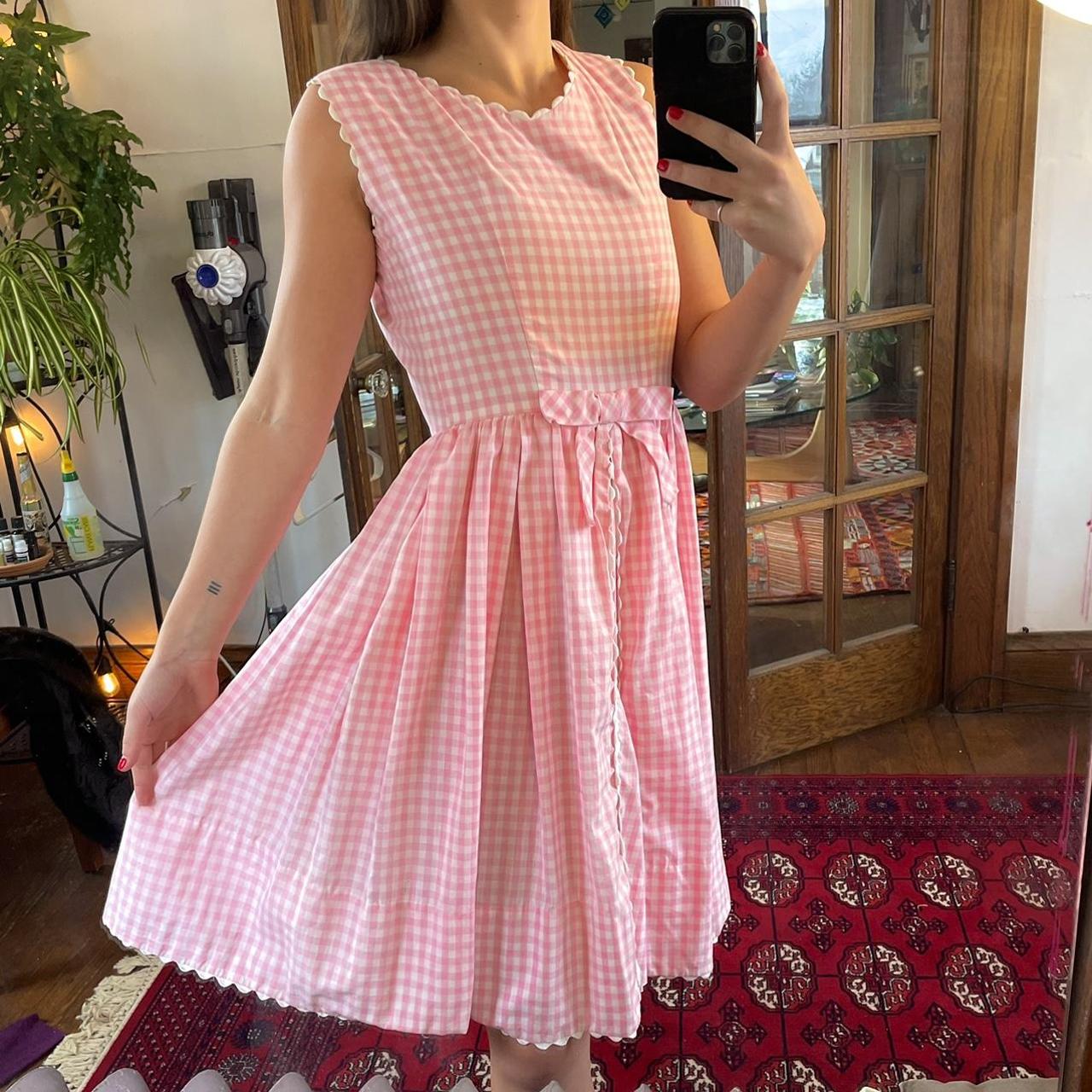 1950s Vintage Pink Gingham Dress With Bow This Depop 2995