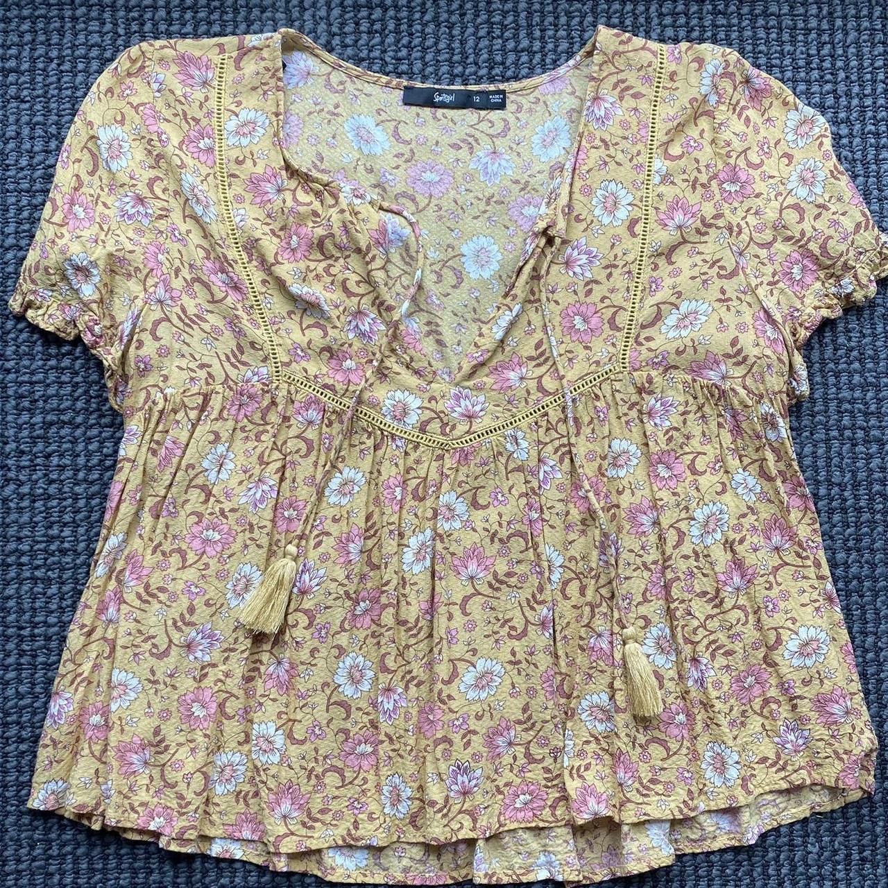 Sportsgirl Yellow Floral Blouse/Top Size 12 Depop