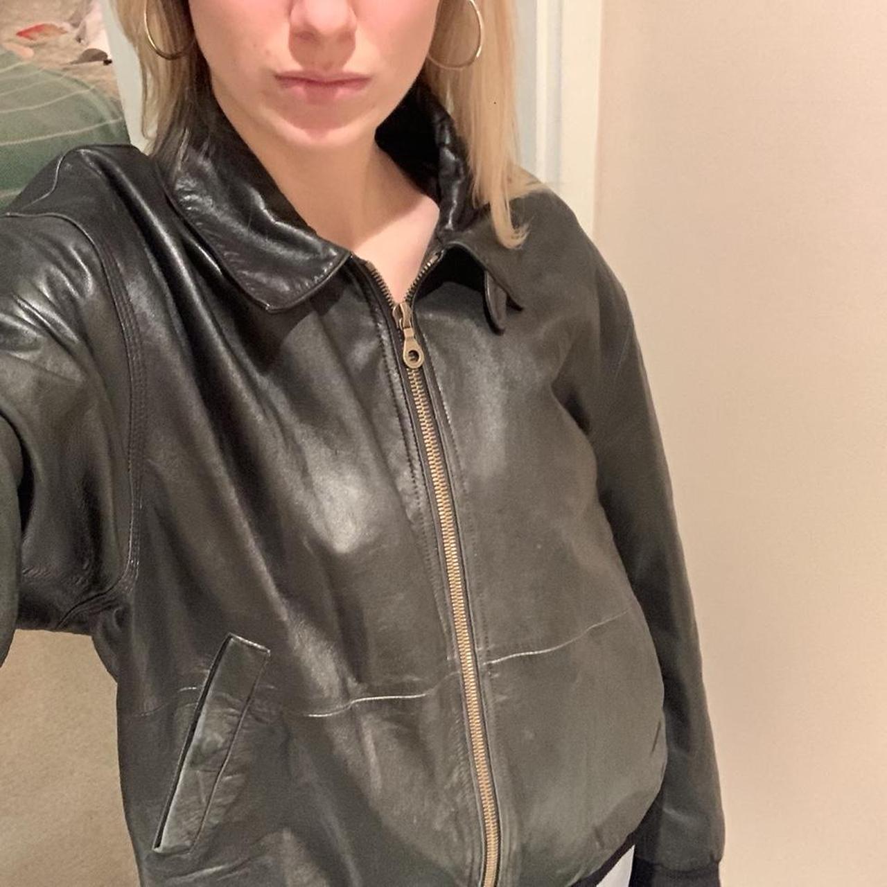 Black leather jacket Faconnable was bought for Depop