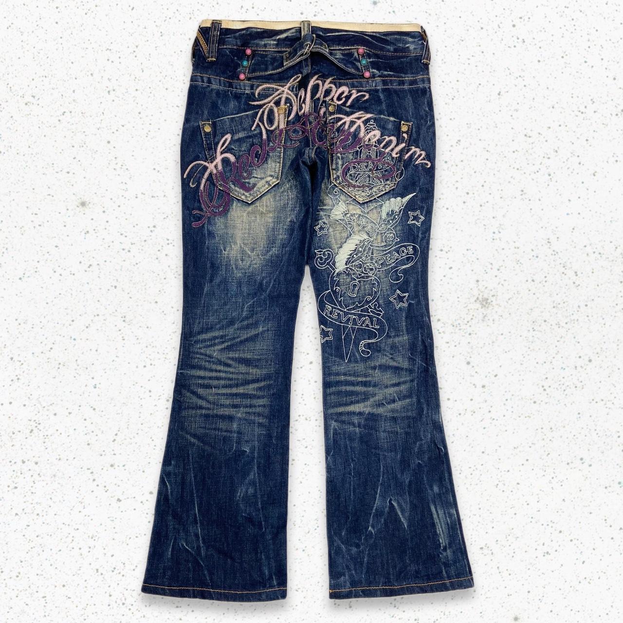 Red Pepper Japanese ‘Ed Hardy’ Style Flared Denim... - Depop