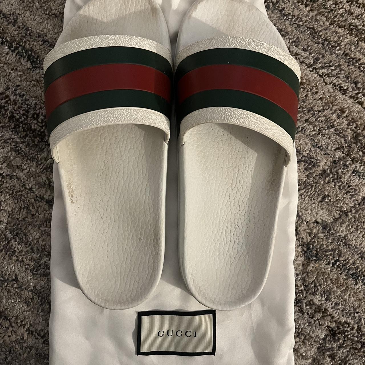 white gucci slides …. honestly not worn a lot at... Depop