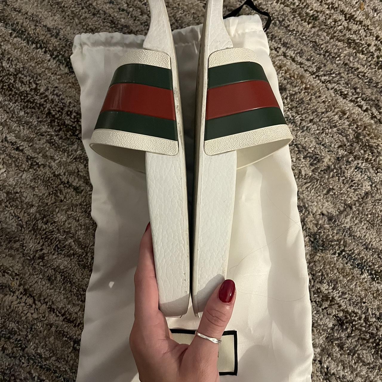 white gucci slides …. honestly not worn a lot at... Depop