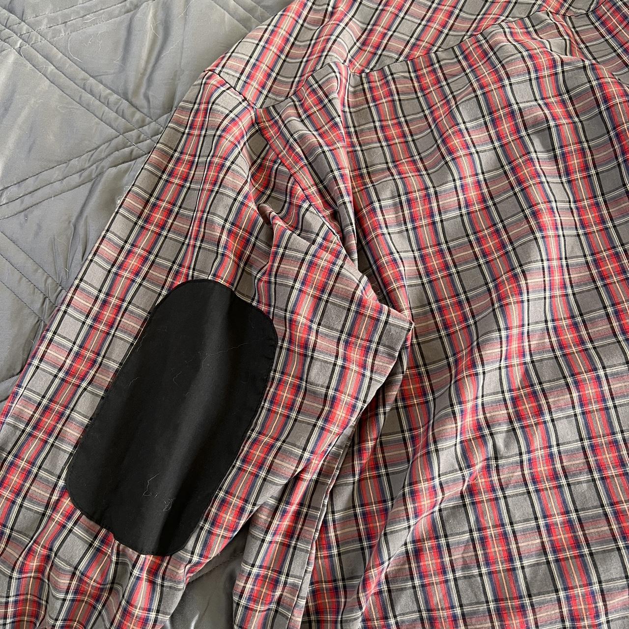 Men's FR Red, Black and White Plaid Button-Down Shirt