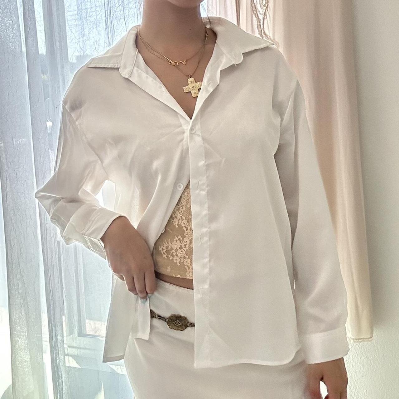 White silk button up blouse - For a costal girl... - Depop