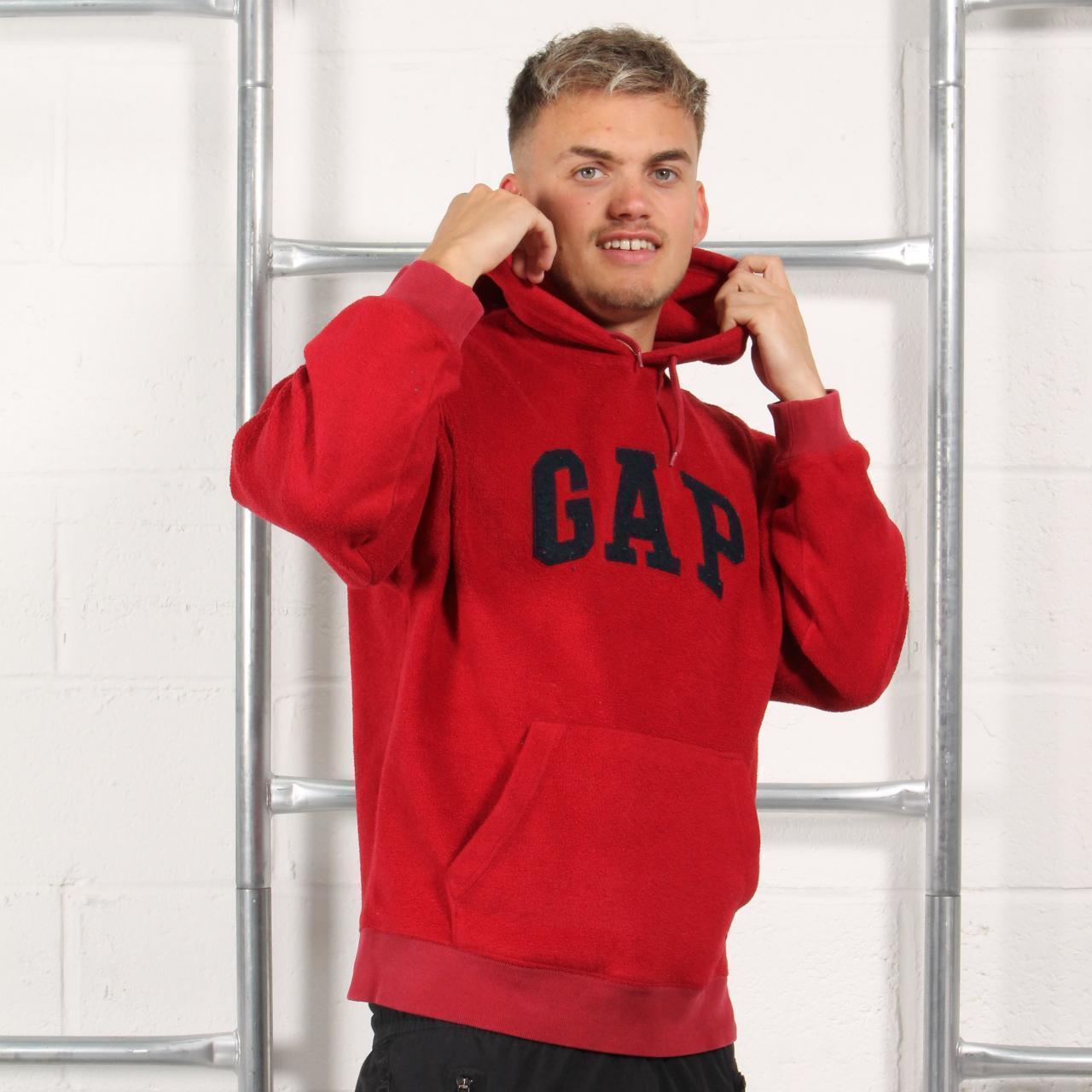 GAP hoodie in red fleece with embroidered spell out... Depop
