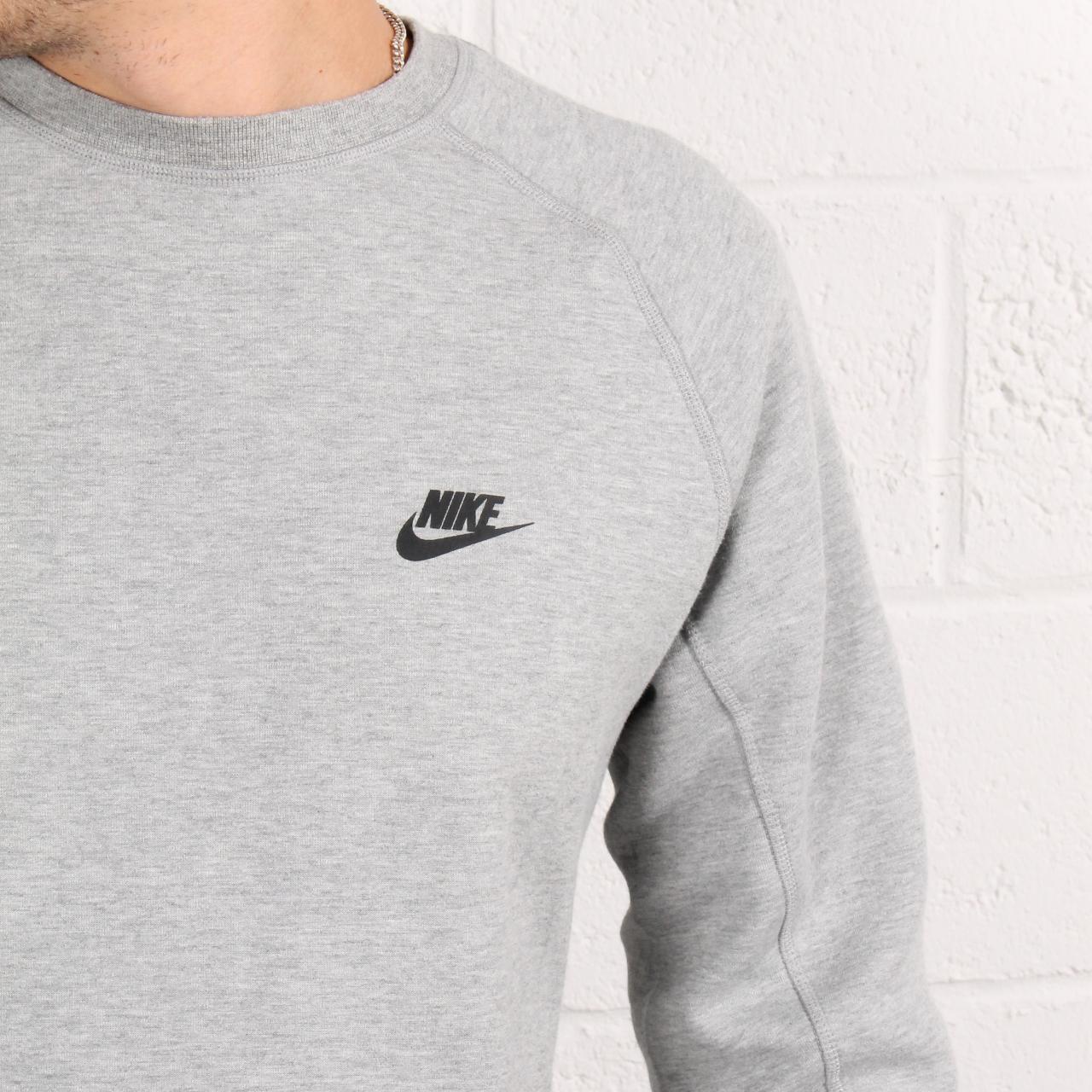 Nike sweater in grey with swoosh tick spell out... - Depop
